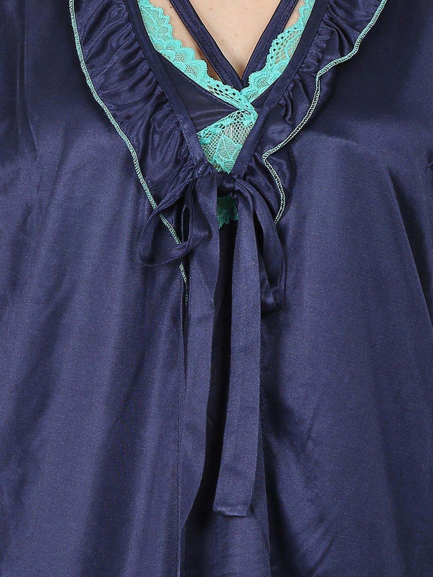 N-Gal Blue Lace Work Short Nighty With Robe