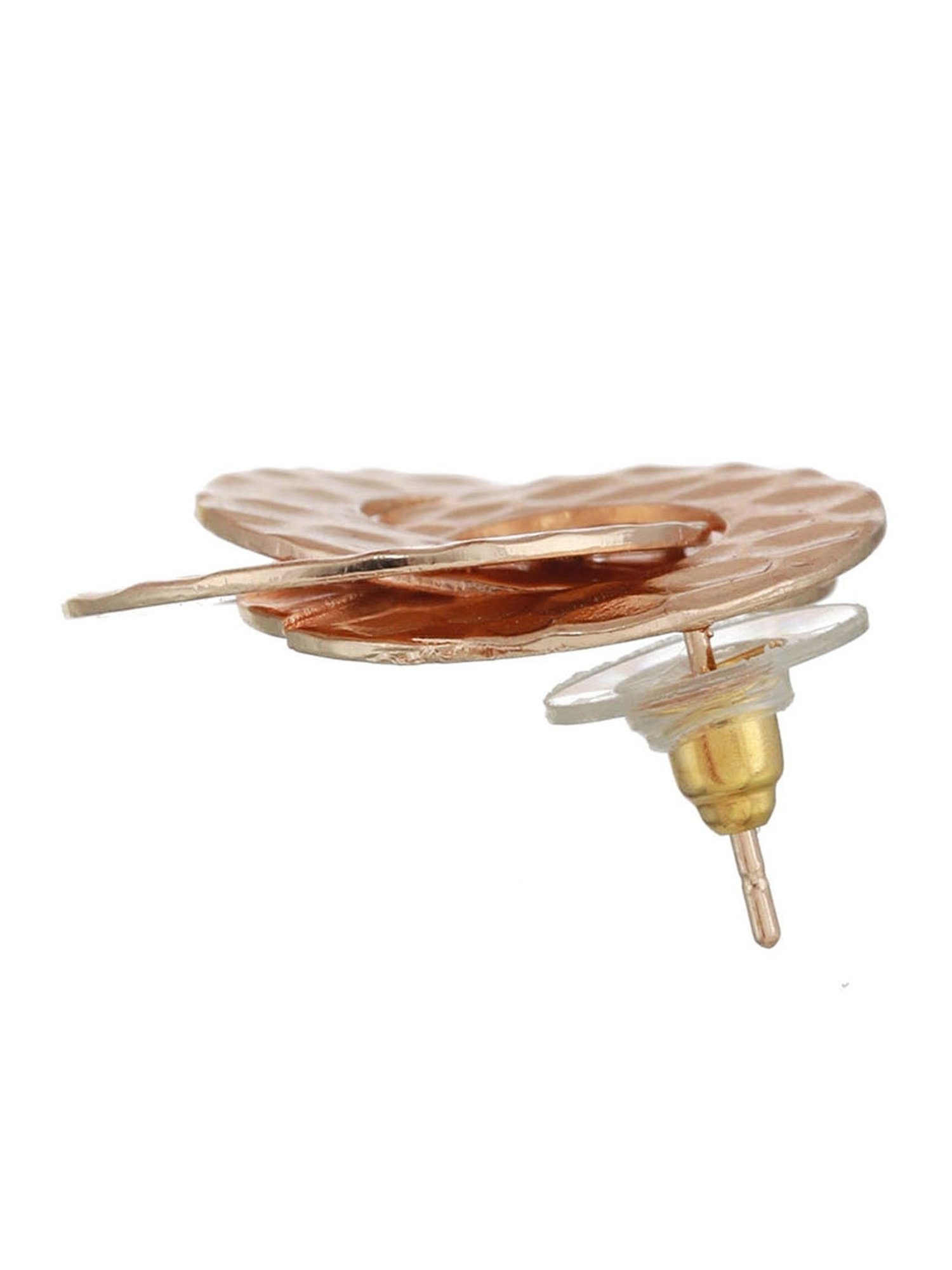 Priyaasi Rose Gold-Plated Textured Tri-Rings Stud Earrings for Women