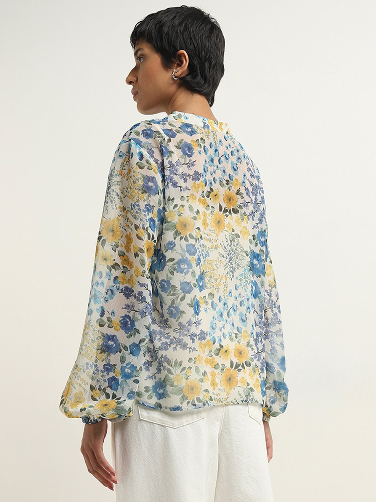 LOV by Westside Off-White Floral Printed Blouse With Camisole