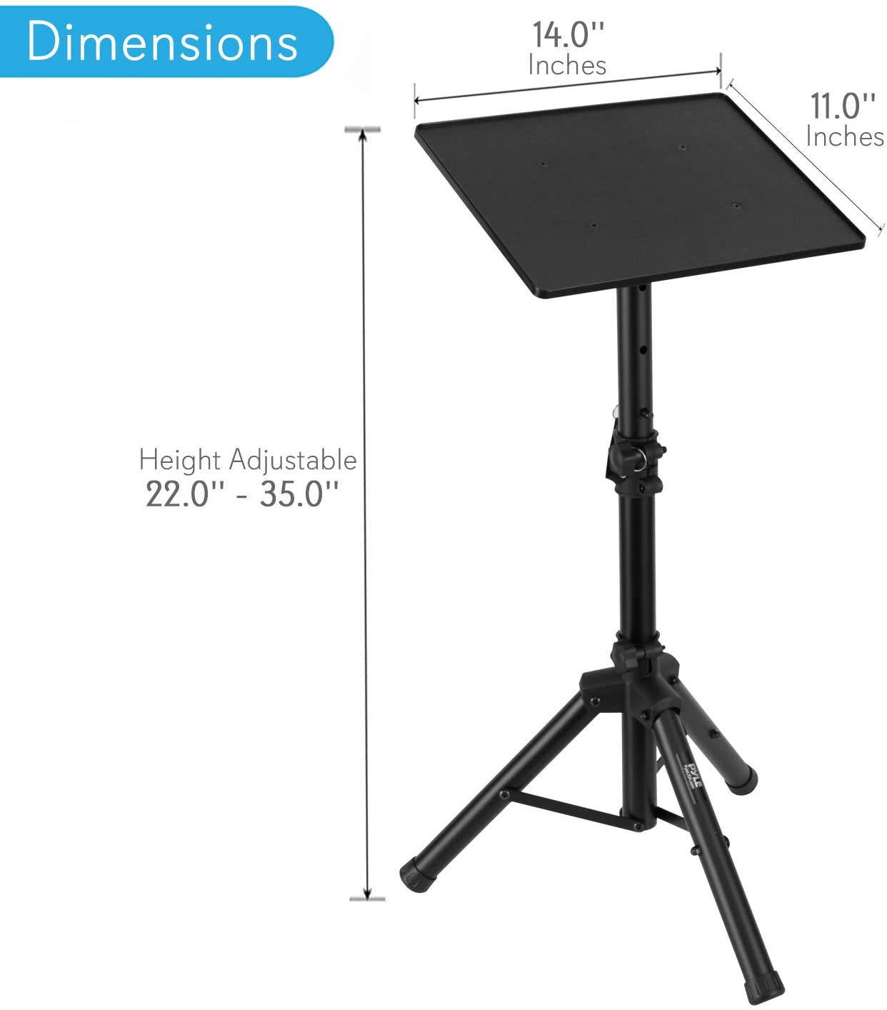 Universal Laptop Projector Tripod Stand - Computer, Book, DJ Equipment Holder Mount Height Adjustable Up to 35 Inches w/ 14'' x 11'' Plate Size - Perfect for Stage or Studio Use