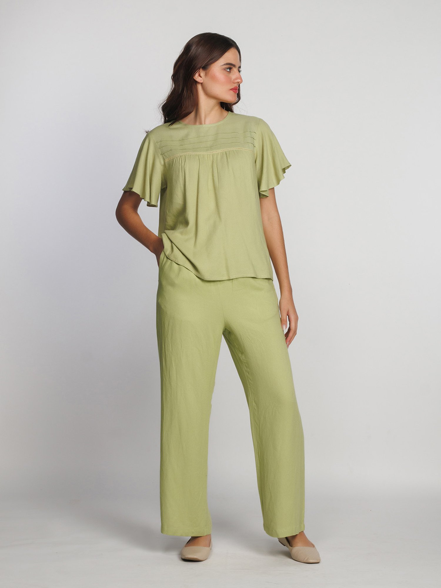 Zink London Sage Green Relaxed Fit Top