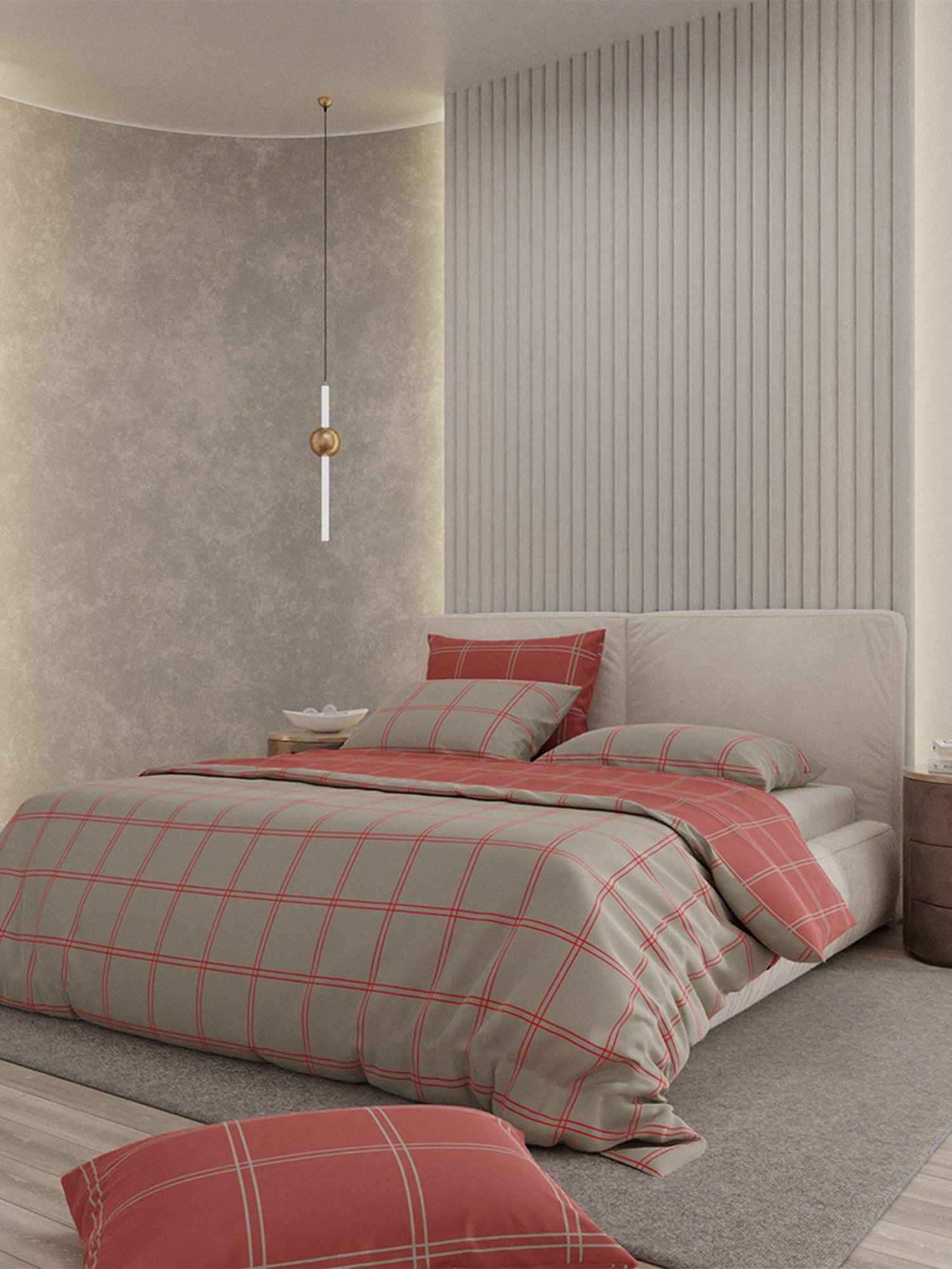 Stoa Paris Urbain Geometric Grey & Pink 230 TC Microfibre King Duvet Cover with 4 Pillow Covers