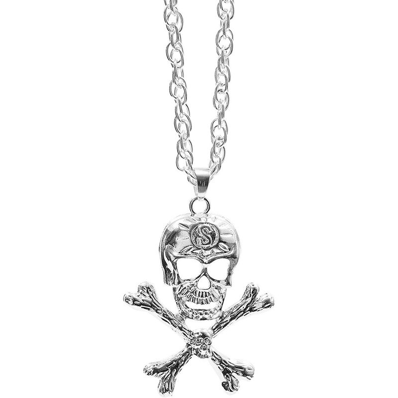 Zodaca Silver Gothic Skull Pendant with Silver Chain Necklace for Men, 28"