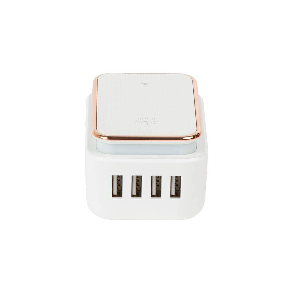 ChargeHub X4-4-Port USB Supercharger at 2.4 Amps per Port and 50 Lumen LED Night Light Compatible with The iPhone X/8/7/6 Plus, iPad, Galaxy S9/S8/S7, Nexus, LG & Other Devices (White)