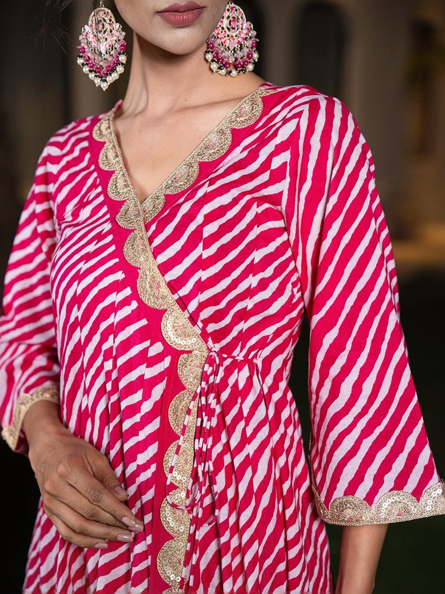 Yufta Hot Pink Cotton Printed Kurta Pant Set With Dupatta