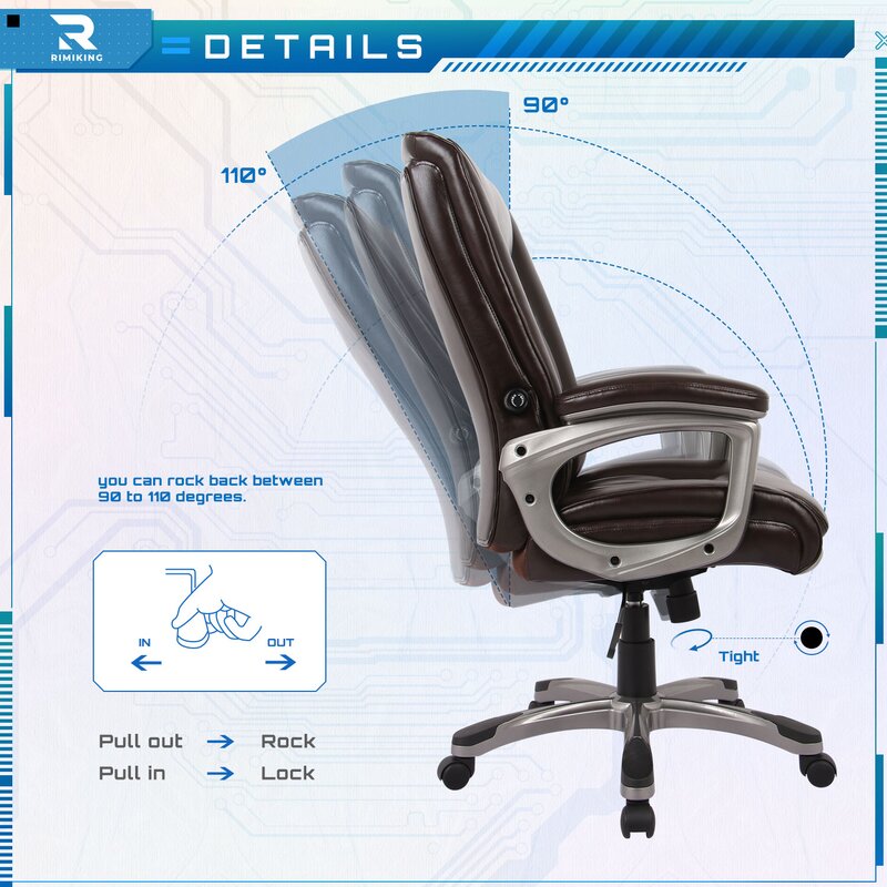 Ergonomic Memory Foam Executive Office Chair - Adjustable Height Built-in Lumbar Support Tilt Angle Computer Desk Chair, Swivel Thick Padded for Comfort