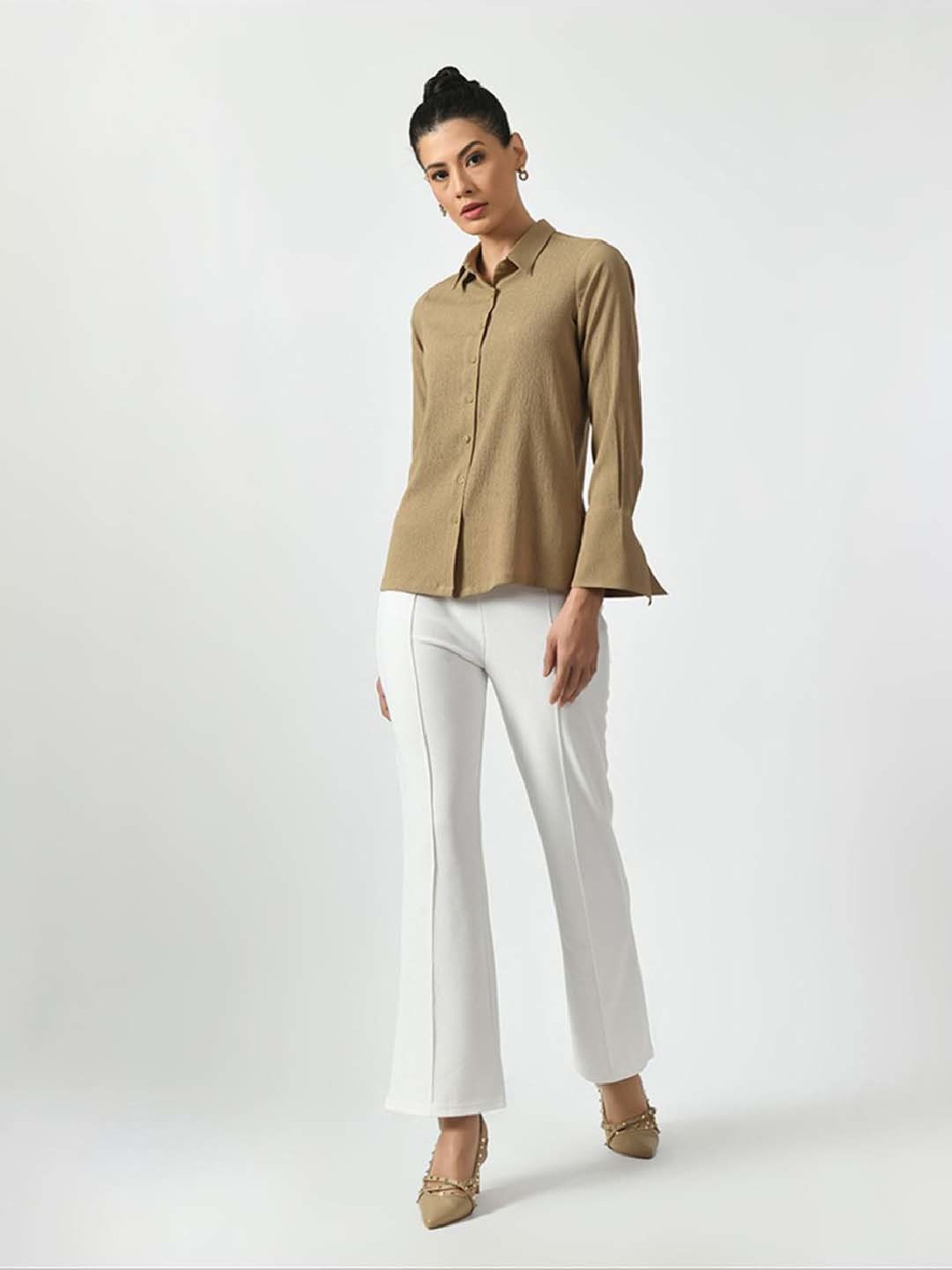 Office & You Beige Plain Shirt