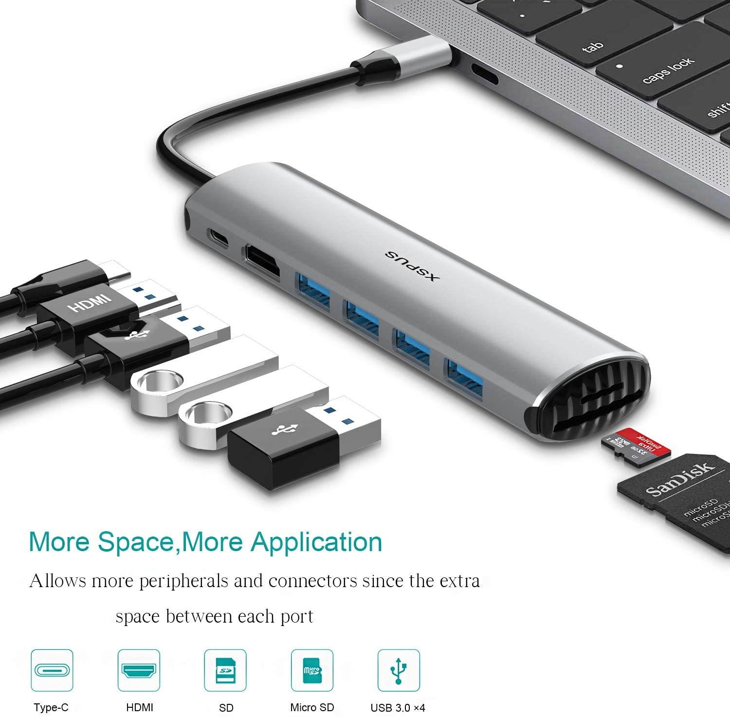 USB C Hub MacBook Pro Adapter - 8 in 1 Portable Aluminum USB C Dongle with USB C Charging, USB C to HDMI, 4 USB 3.0 Ports, SD/TF Card Reader, Compatible for MacBook Pro and More Type C Devices