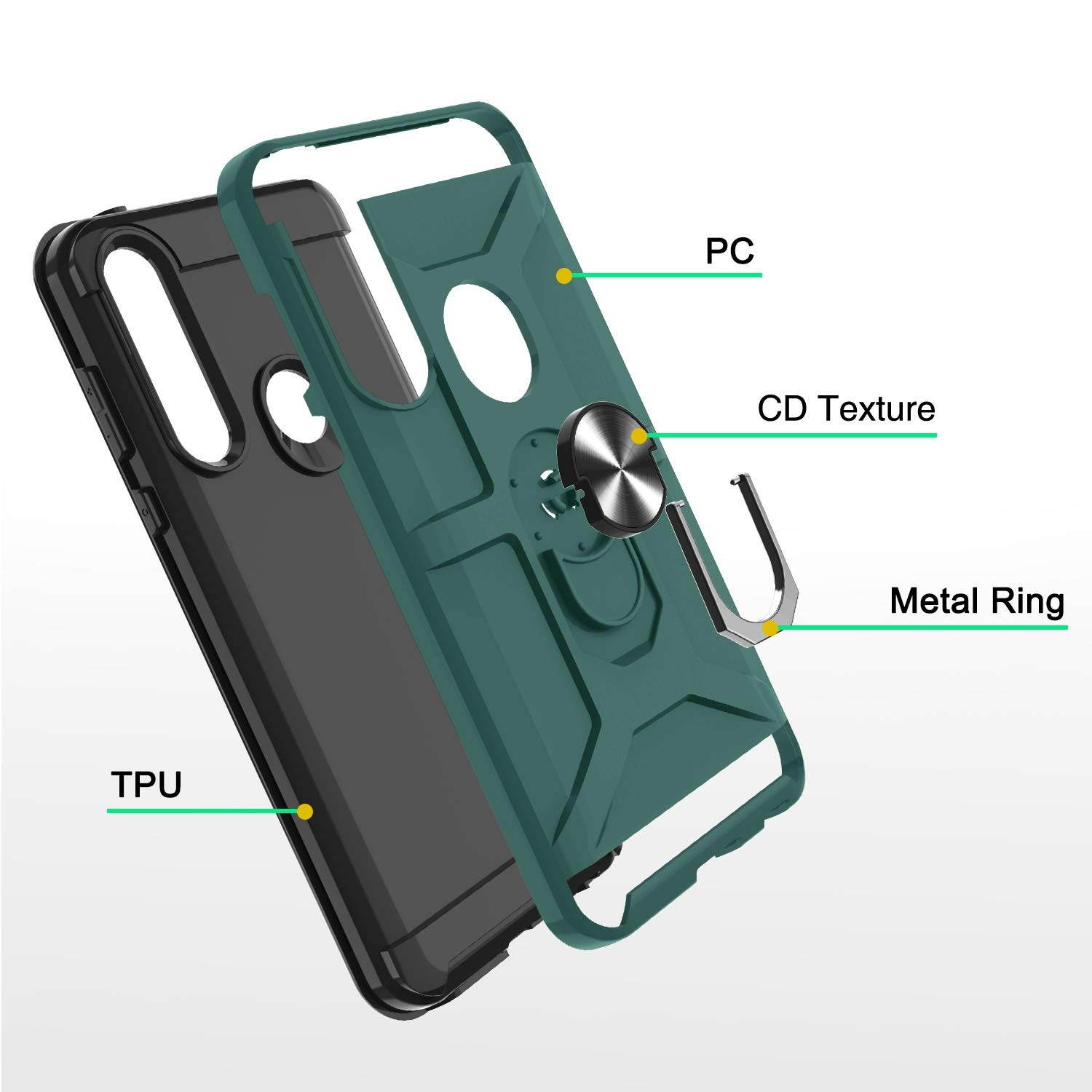 Moto G Power Case 2020 with HD Screen Protector, 360&deg; Rotation Ring Holder Kickstand [Work with Magnetic Car Mount] PC+ TPU Phone Case for Motorola Moto G Power, Midnight Green