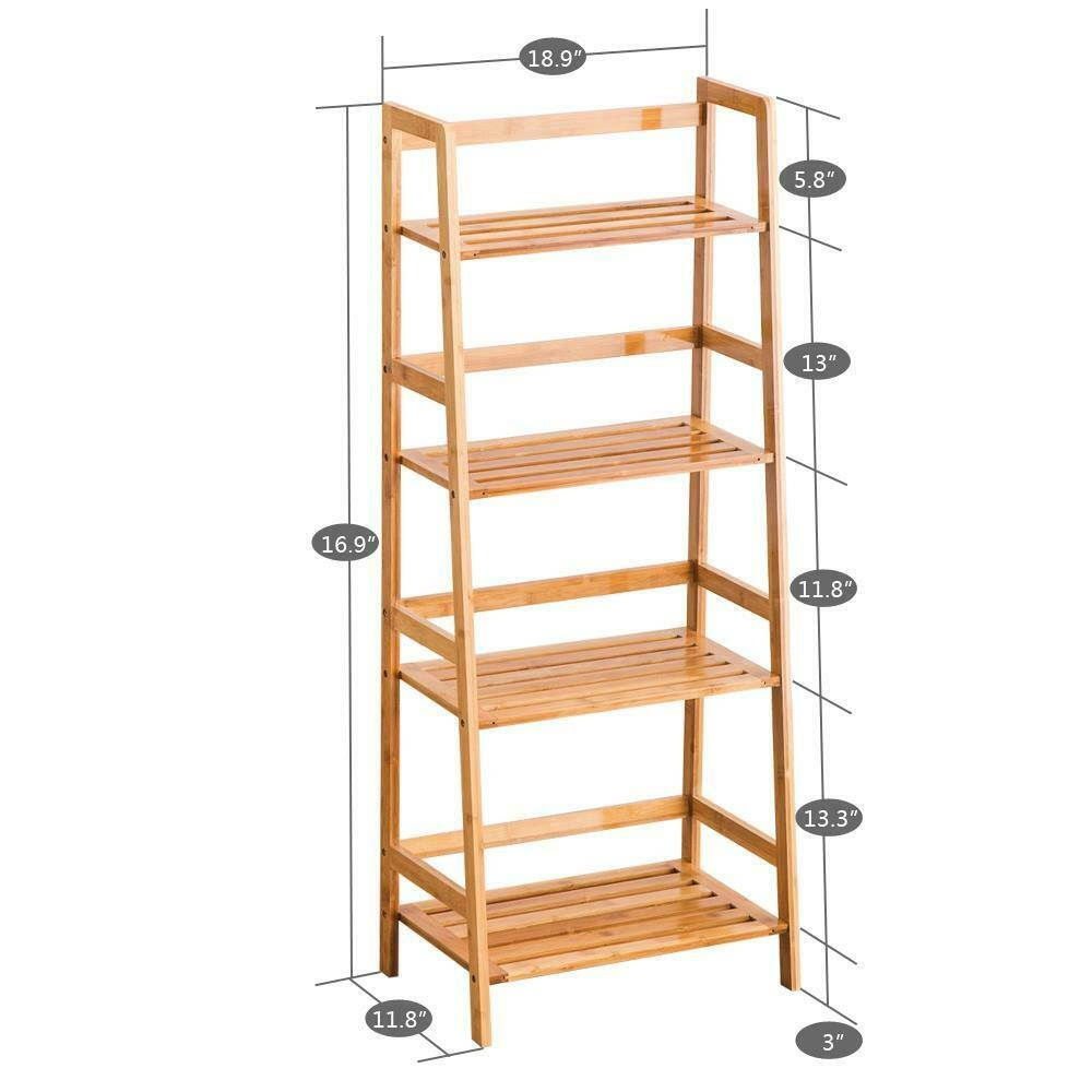 4 Tier Leaning Ladder Shelf Bookshelf Storage Shelves Unit Organizer Log Color