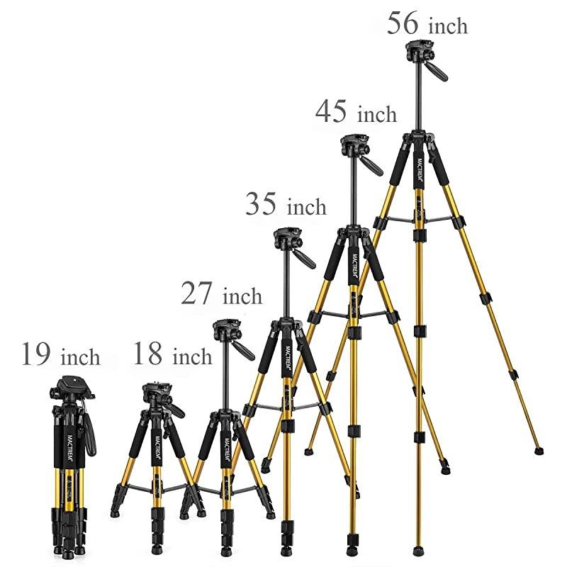 PT55 Travel Camera Tripod Lightweight Aluminum for DSLR SLR Canon Nikon Sony Olympus DV with Carry Bag 11 lbs5kg Load Gold