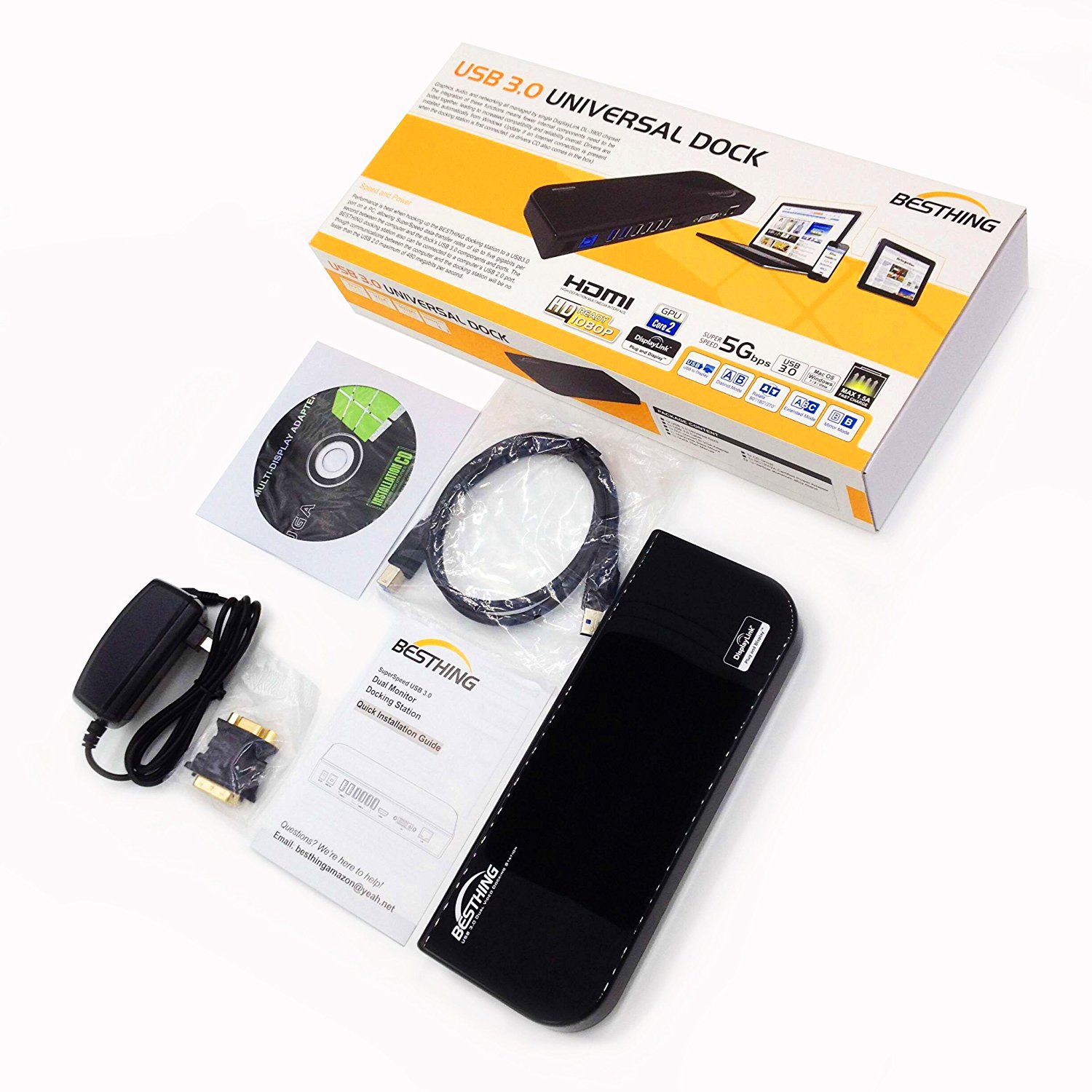 Notebook Port Replicators Dock, Multi-function USB 3.0 Universal Laptop Docking Station, Dual Display with HDMI & DVI / VGA, Gigabit Ethernet, Audio, 6 USB Ports for Laptop, Ultrabook and PCs