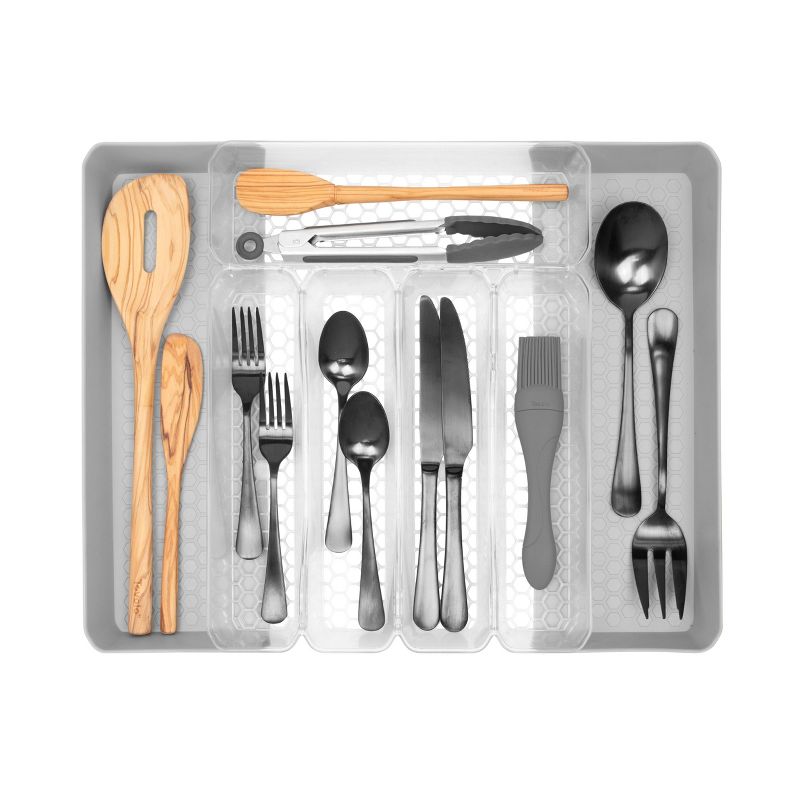 10"x13" Hexa 5-Divider Expandable Silverware Tray (Expands up to 16.75") Clear - Spectrum Diversified