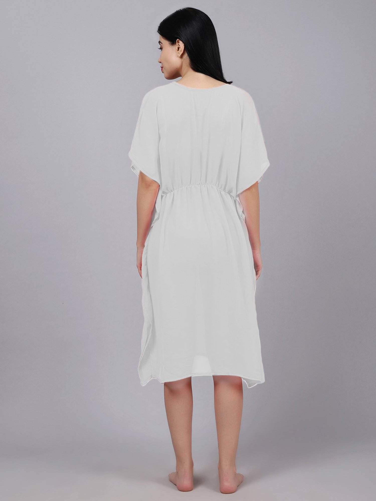 Erotissch Off-White Plain Beachwear Kaftan