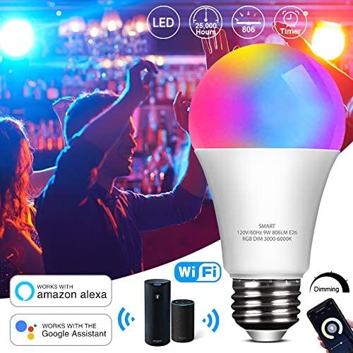 Smart Light Bulbs, Alexa Light Bulb, Smart Bulbs that Work with Alexa & Google Assistant, WiFi Light Bulbs A19 Daylight (5000K) No Hub Required, 800LM 60W Equivalent High CRI>90, 2 Pack