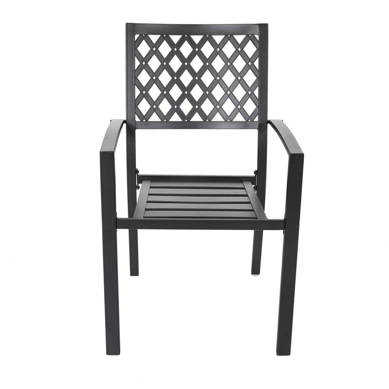 7pc Patio Dining Set with Rectangle Table with 2.6" Umbrella Hole & Steel Arm Chairs - Black - Captiva Designs