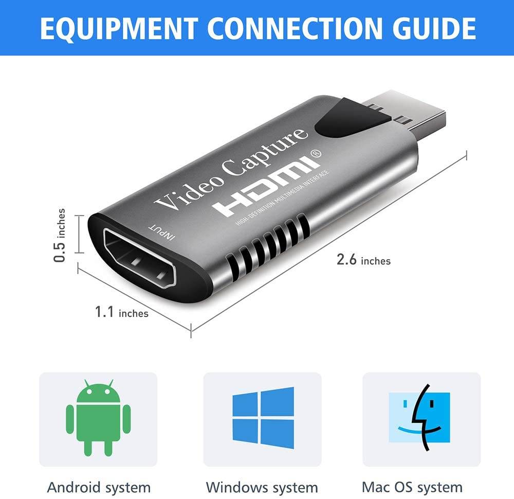 KANAV Audio Video Capture Cards, 1080P HDMI USB Video Capture Card USB 2.0 Record to DSLR Camcorder Action Cam, Computer for Gaming, Streaming, Teaching, Video Conference or Live Broadcasting