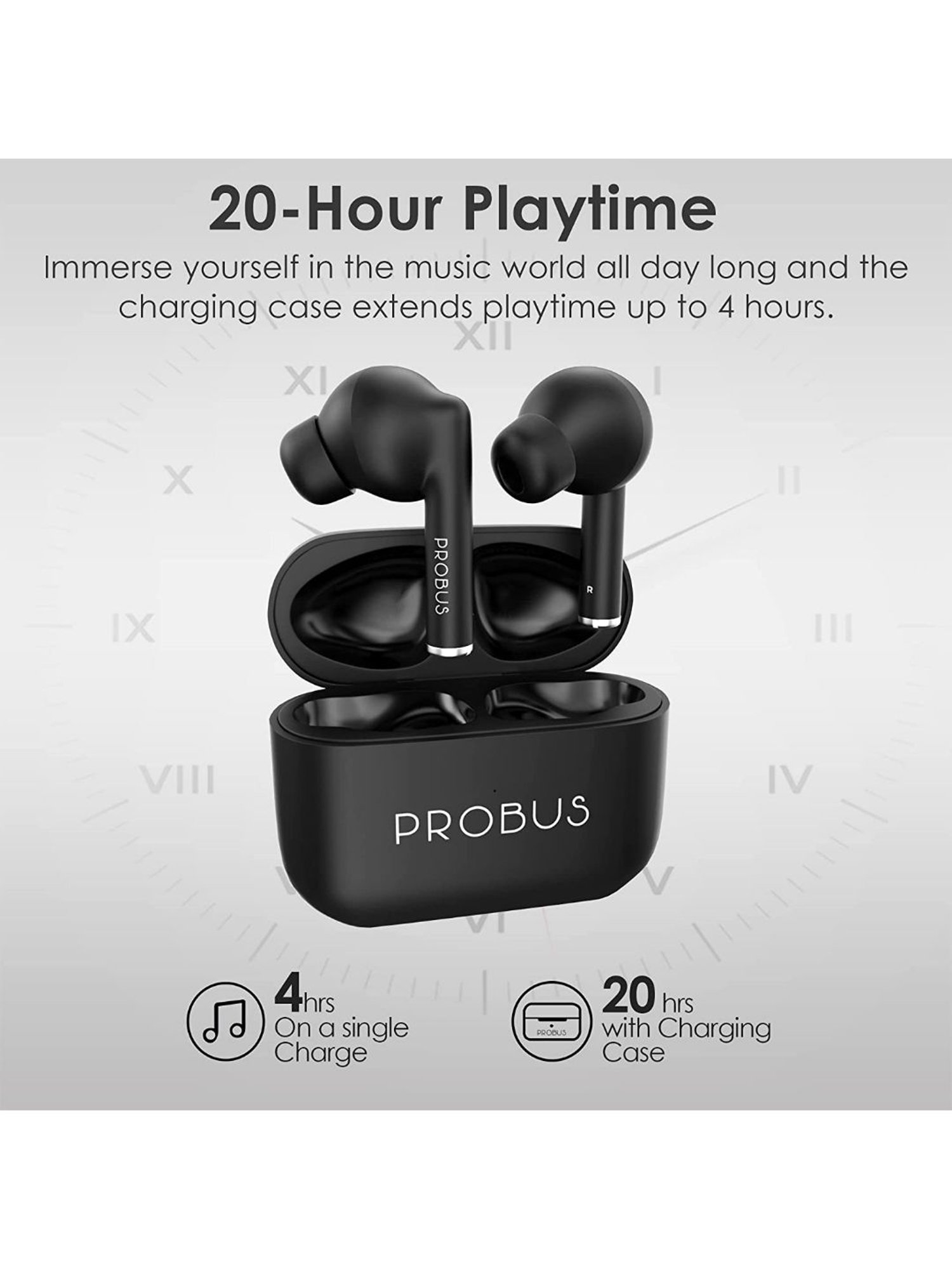 Probus A8 Touch Control in-Ear Passive Noise Cancellation TWS Wireless Bluetooth Earbuds (Black)