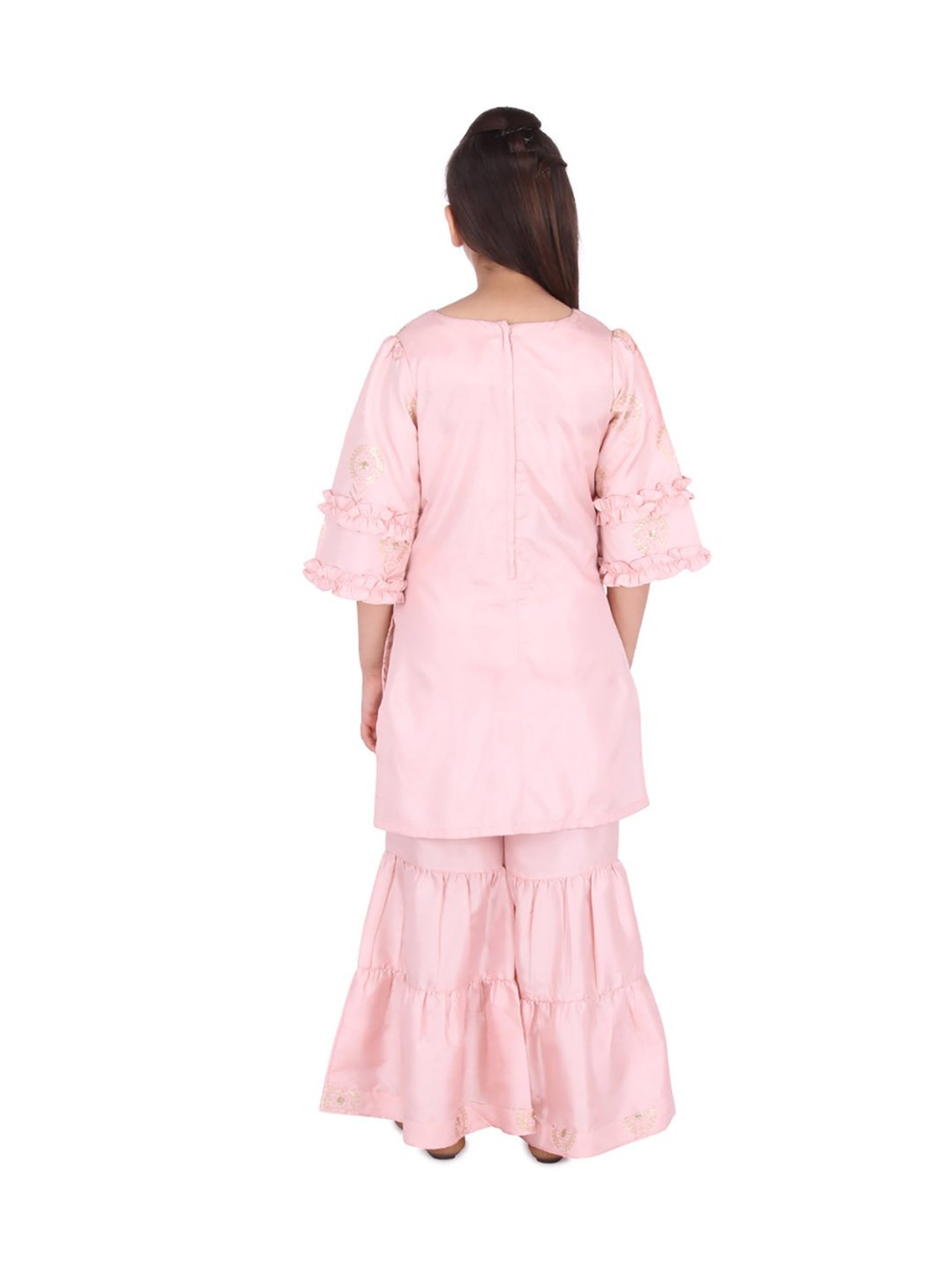 Cutecumber Kids Pink Embellished  Kurta, Palazzos with Bag
