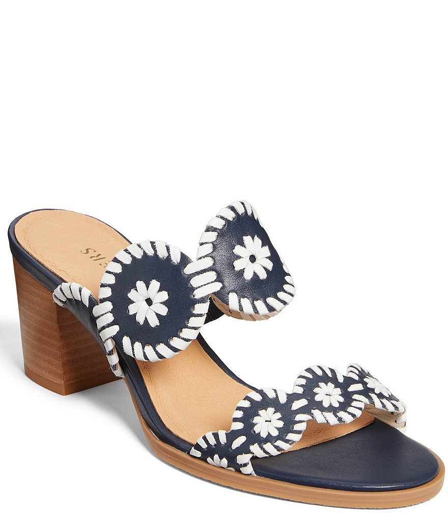 Jack Rogers Lauren Leather Block Heel Slide Dress Sandals