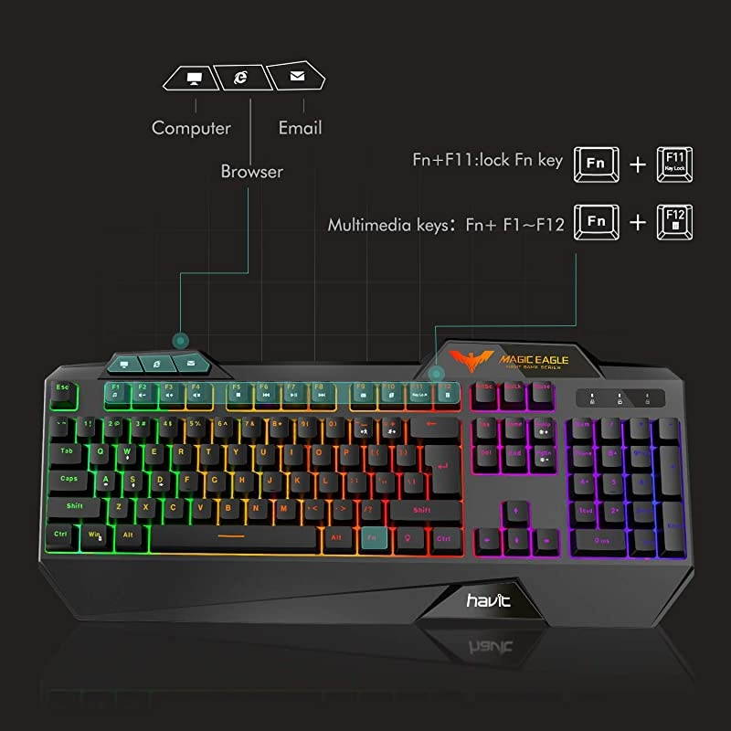 Wired Gaming Keyboard Mouse Combo LED Rainbow Backlit Gaming Keyboard RGB Gaming Mouse Ergonomic Wrist Rest 104 Keys Keyboard Mouse 4800 DPI for Windows & Mac PC Gamers (Black)