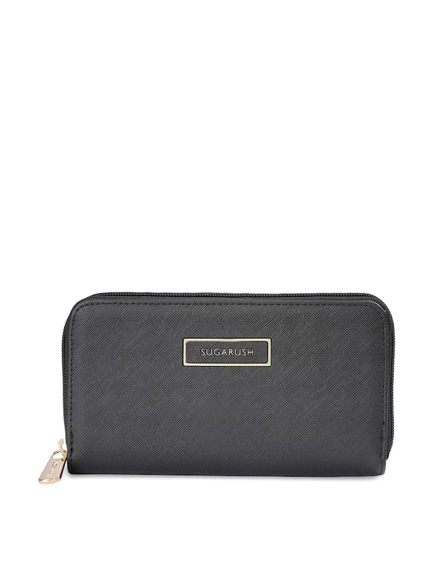 Sugarush Esther Black PU Solid Zip Around Wallet
