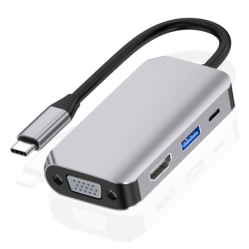 USB C to HDMI VGA Adapter, DEFEILIN 4 in 1 Portable USB C Hub with VGA, HDMI, USB3.0 and 60W Quick PD Charging Port, Compatible for MacBook, Phone, Laptops and Tablets