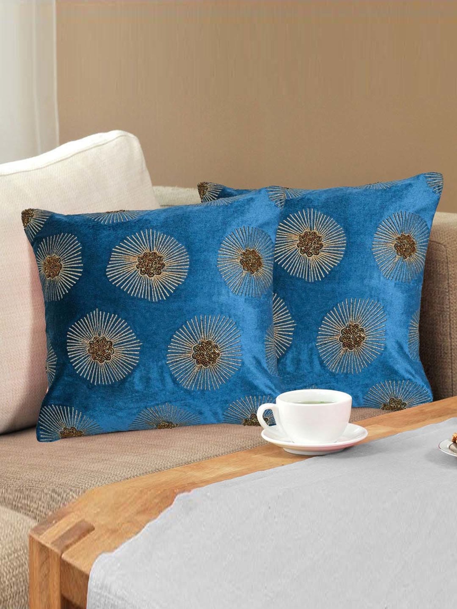 @home Nilkamal Blue Cotton Cushion Covers - Set of 2
