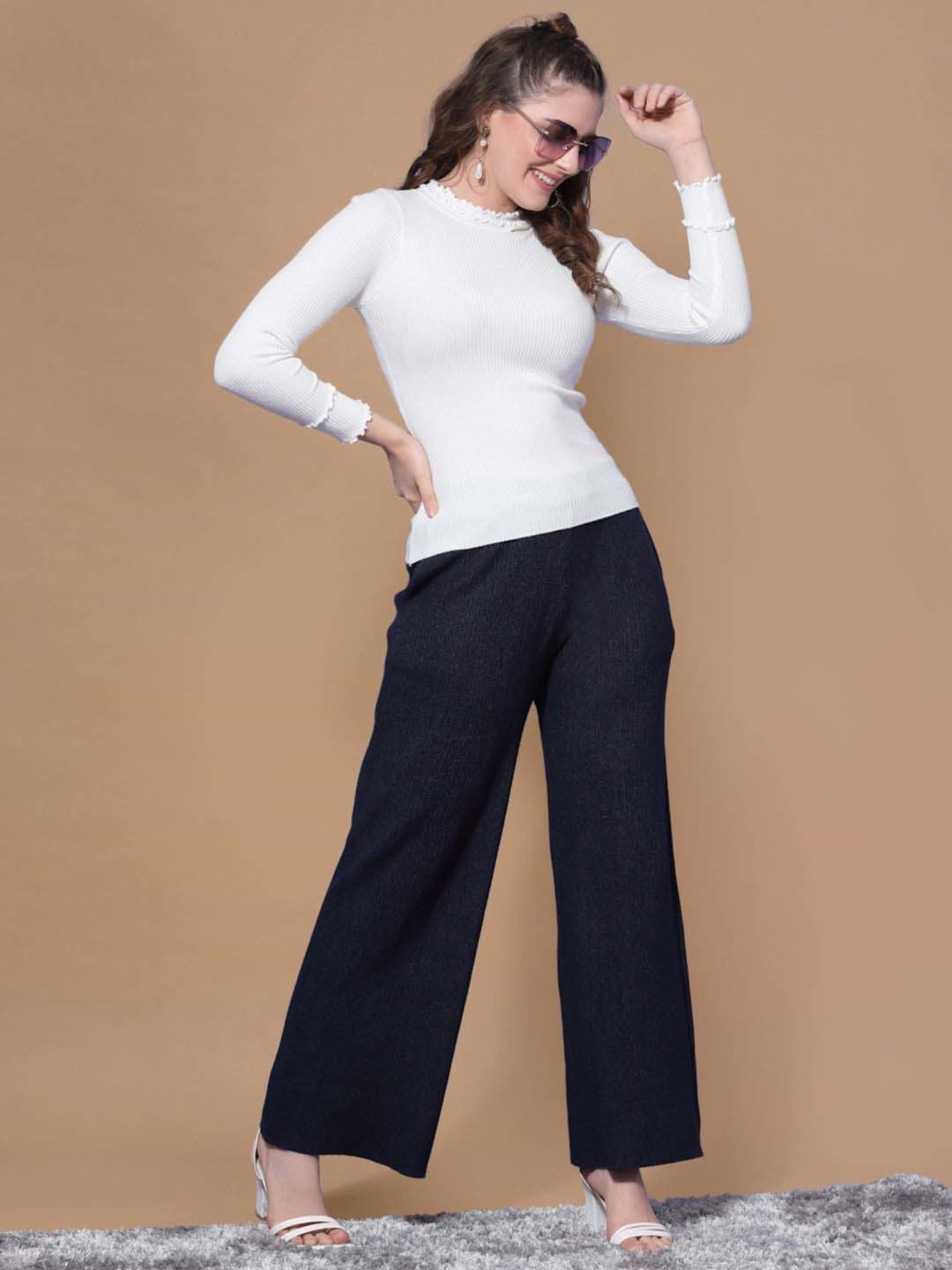 Mafadeny Navy Self Pattern Palazzos