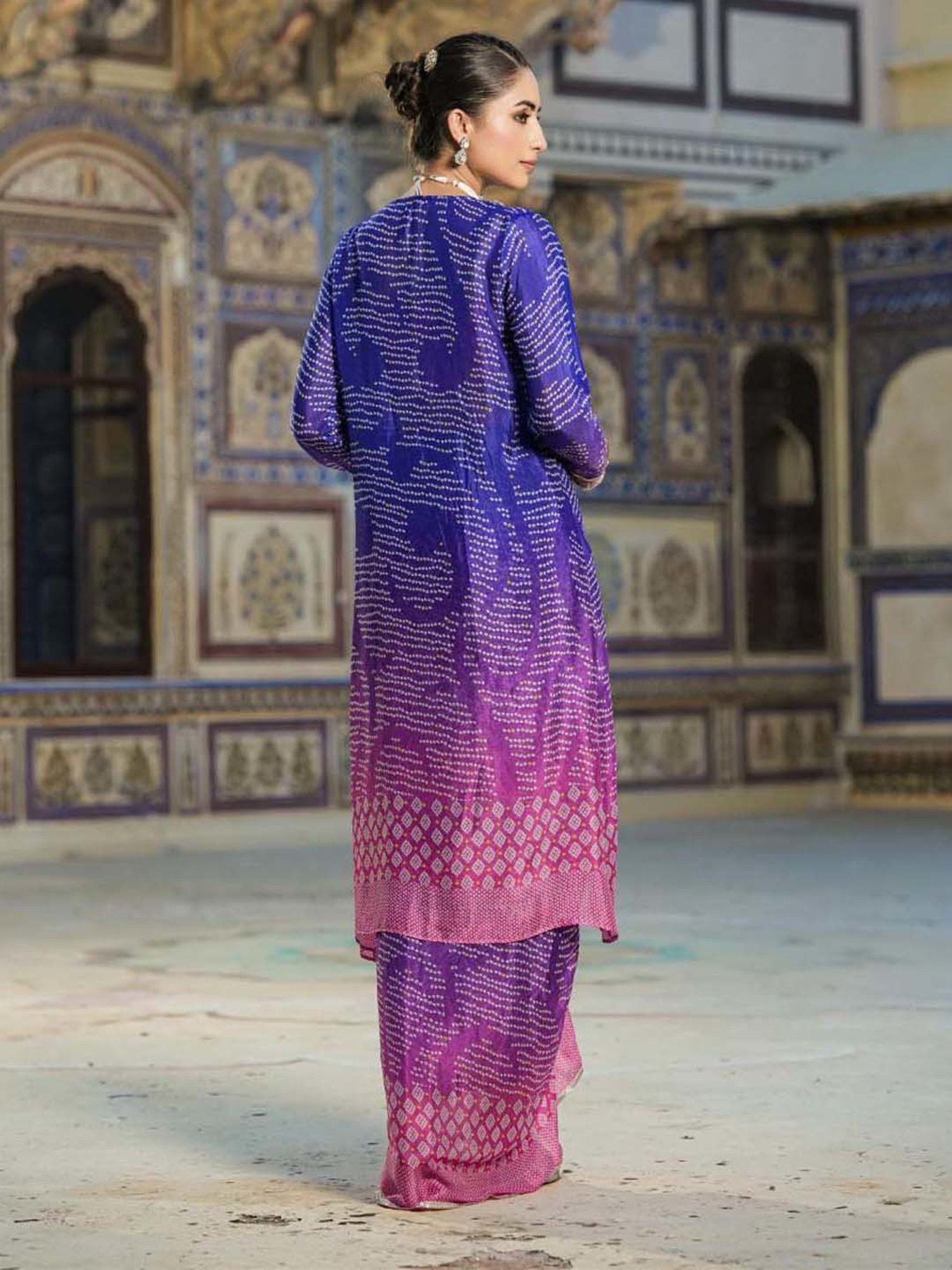 SCAKHI Blue Printed Lehenga Choli Set With Jacket