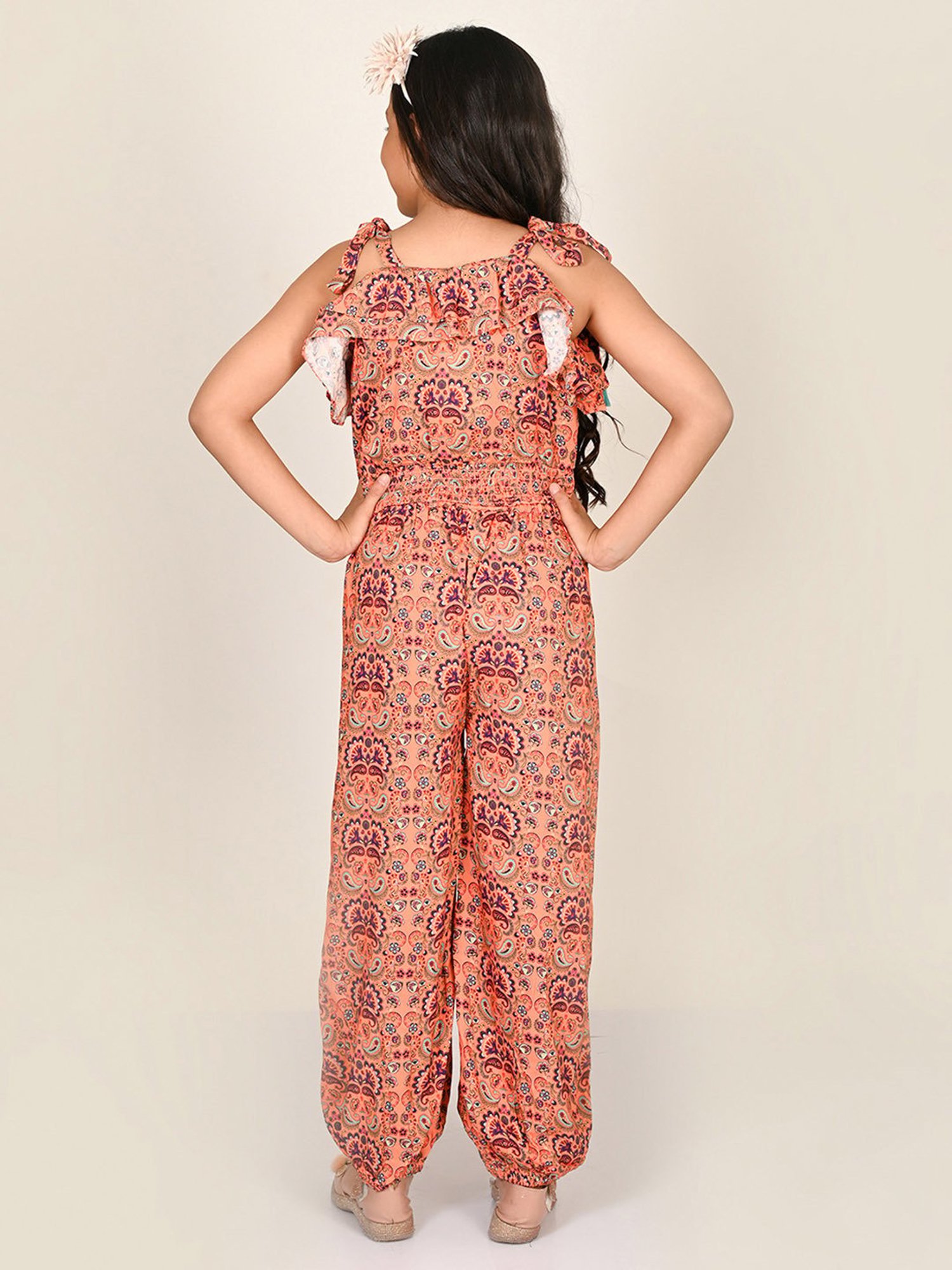 Lil Drama Kids Coral Floral Print Crop Top with Joggers