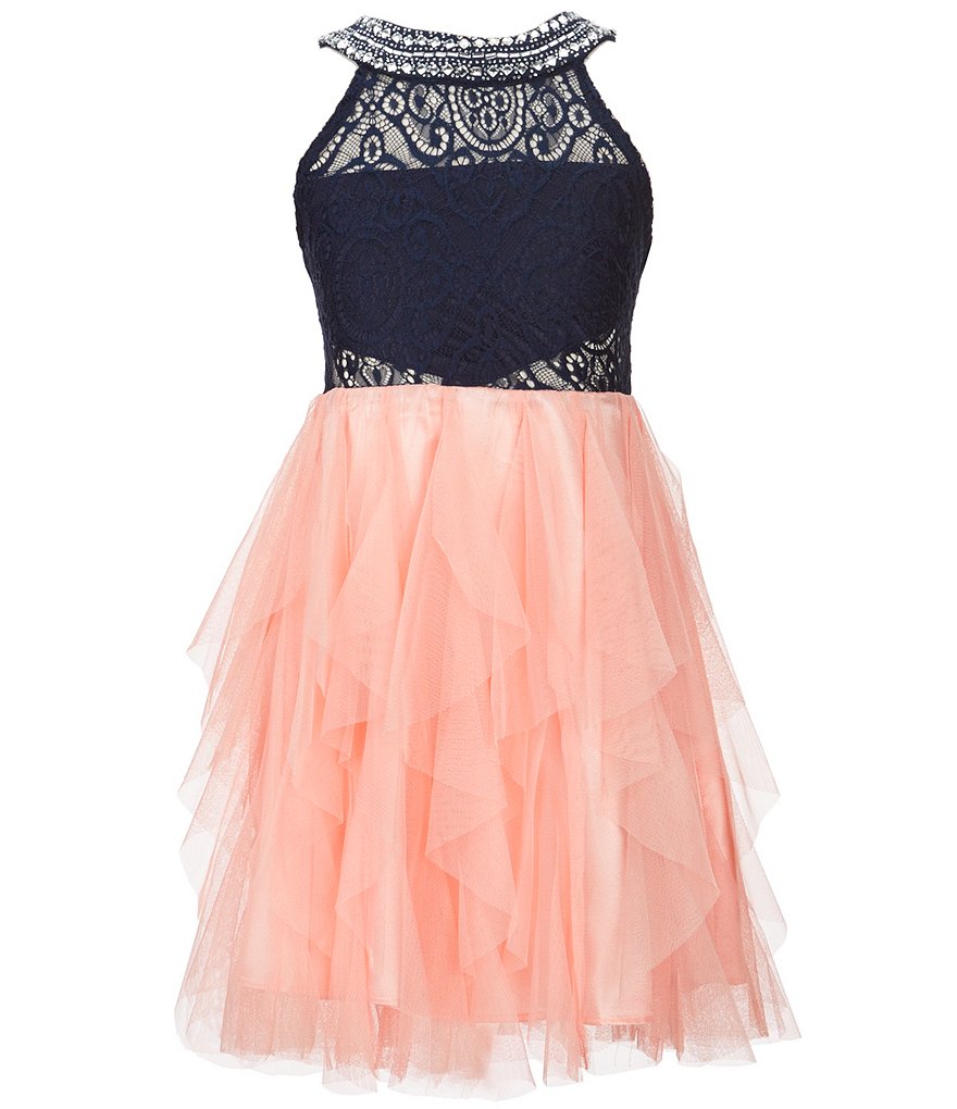 Tween Diva Big Girls 7-16 Beaded-Neck Fit-And-Flare Dress