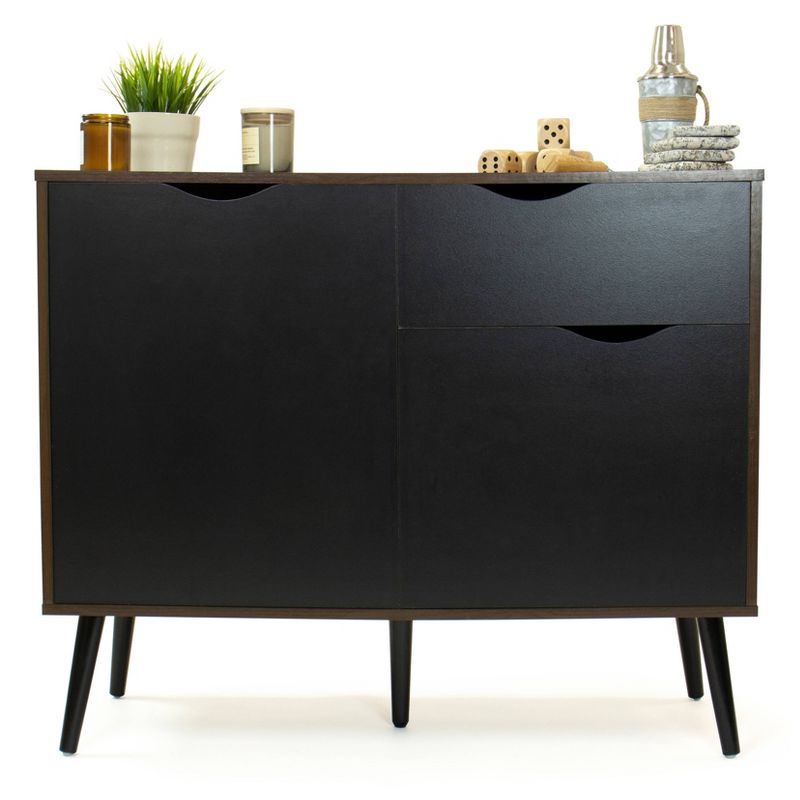 39" Seine Dining Buffet Table with Storage and Adjustable Shelving Dark Wood/Black - Humble Crew