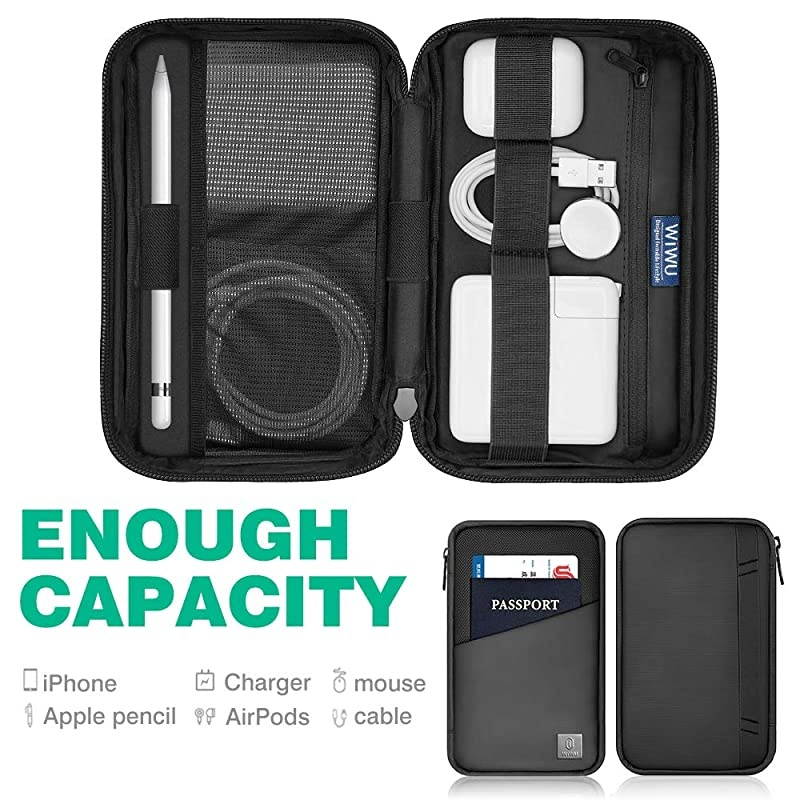 Travel Cable Organizer Bag, Waterproof Electronics Accessories Pouch Bag for Apple Pencil,Hard Drives, Cable, Charger, Phone, USB, SD Card (Black)