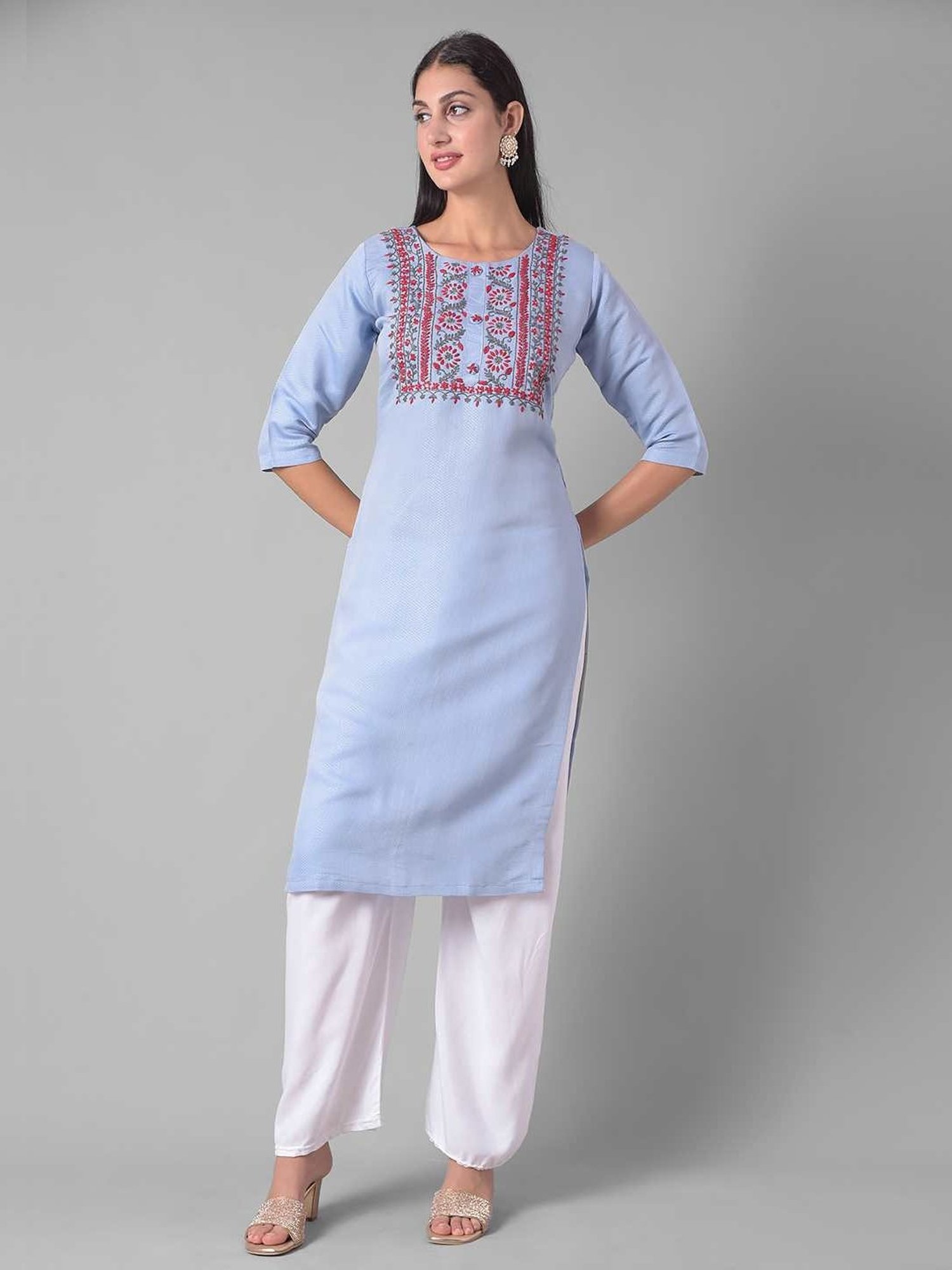 Dollar Missy Blue Embroidered Straight Kurta