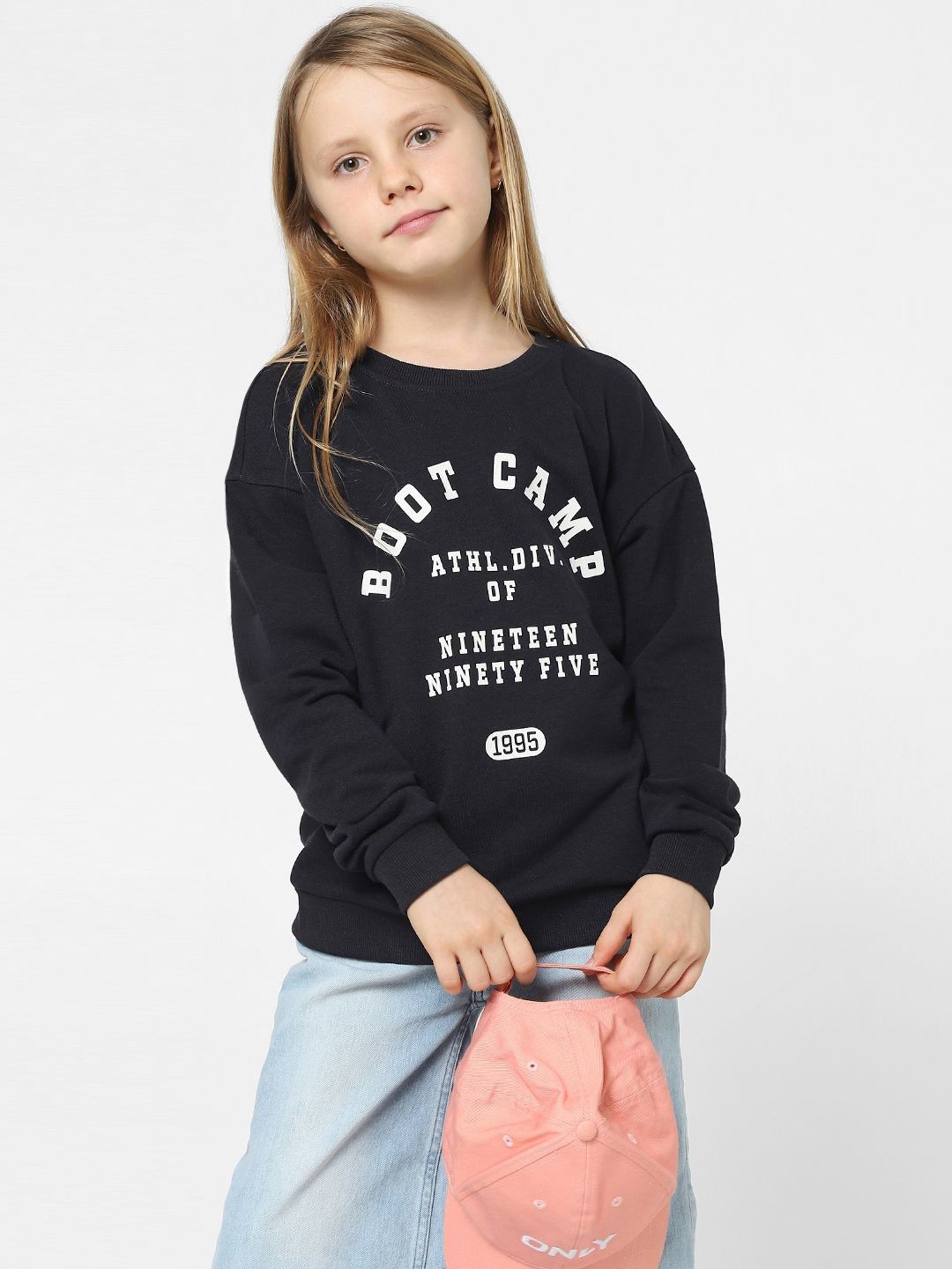 KIDS ONLY Midnight Black Printed Full Sleeves Sweatshirt