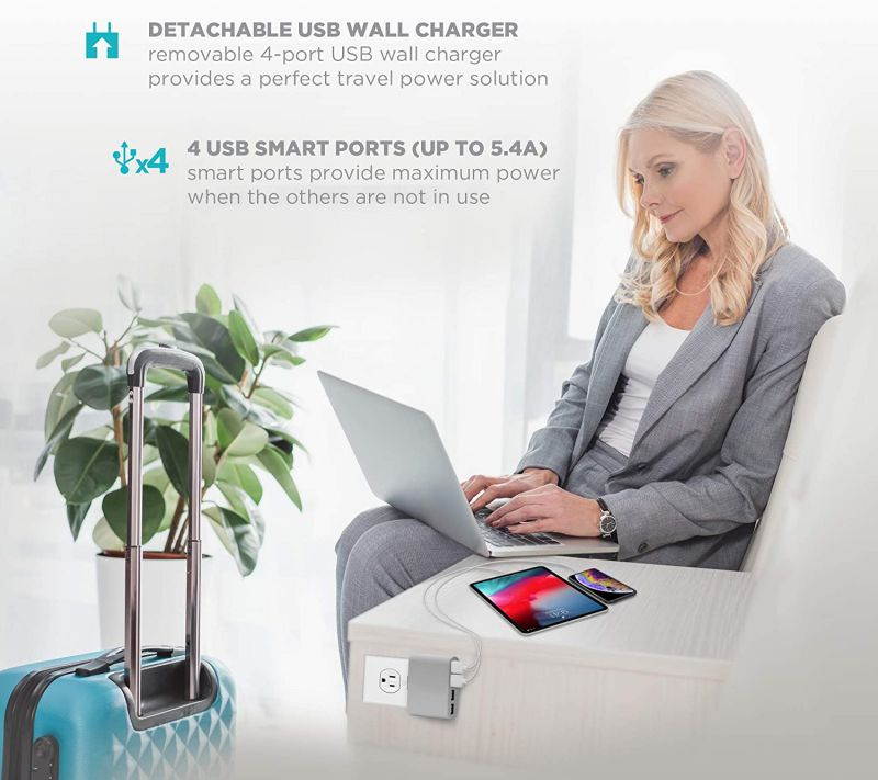 iHome Power Strip: AC Pro + Surge Protector - Outlet Extender with 9 AC Outlets, Detachable 4 Port 5.4A USB Wall Charger, 6 ft Extension Cord and 3,000 Joule Surge Protection