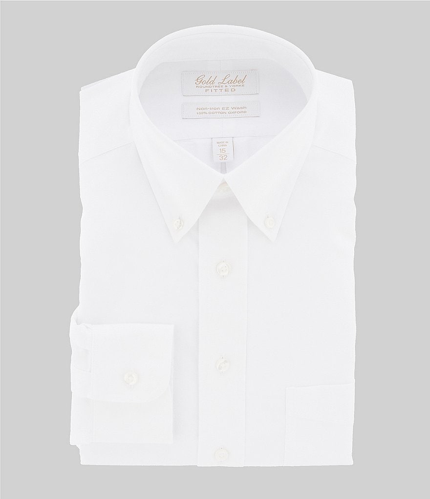 Gold Label Roundtree & Yorke Non-Iron Fitted Button-Down Collar Solid Dress Shirt