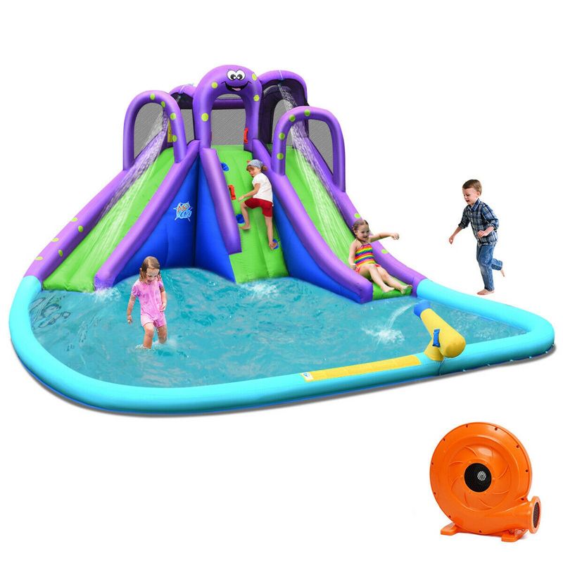 Costway Inflatable Water Park Octopus Bounce House Dual Slide Climbing Wall W/ Blower