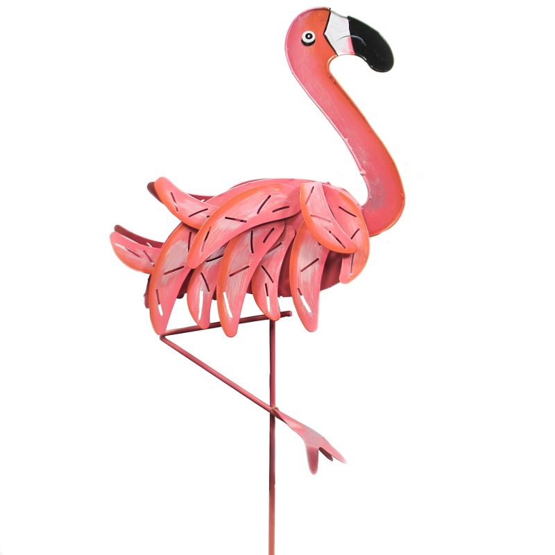 Home & Garden 28.75" Fancy Pink Flamingo Stake Bird Wading Round Top Collection  -  Decorative Garden Stakes