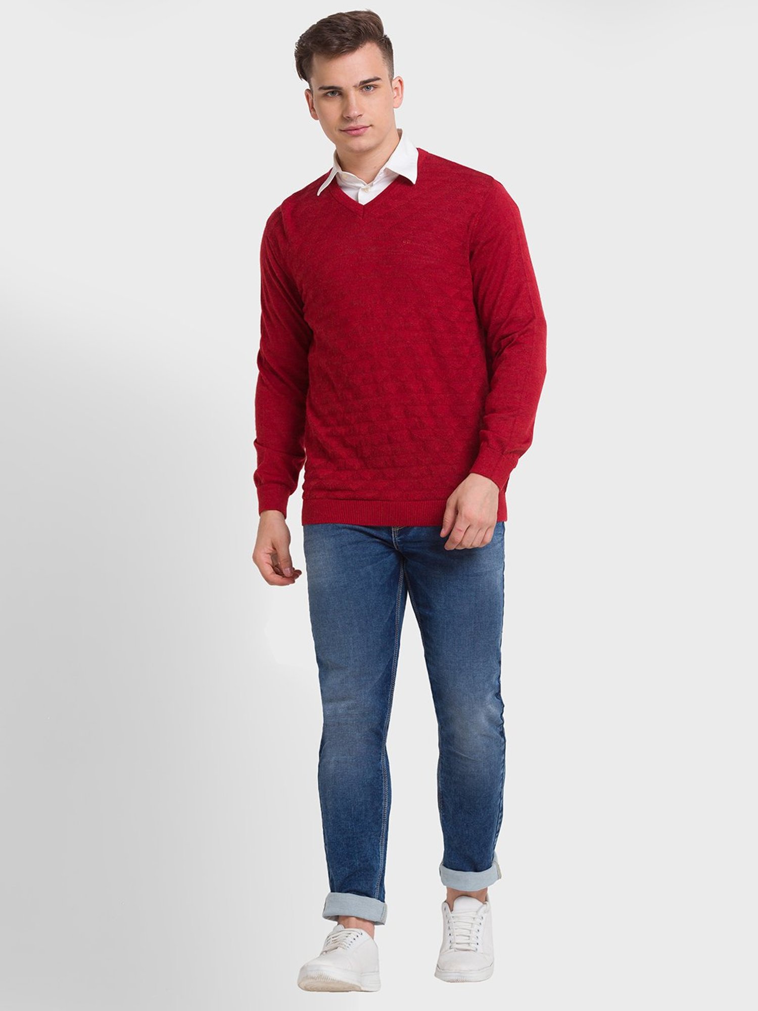 ColorPlus Orange Tailored Fit Self Pattern Sweaters