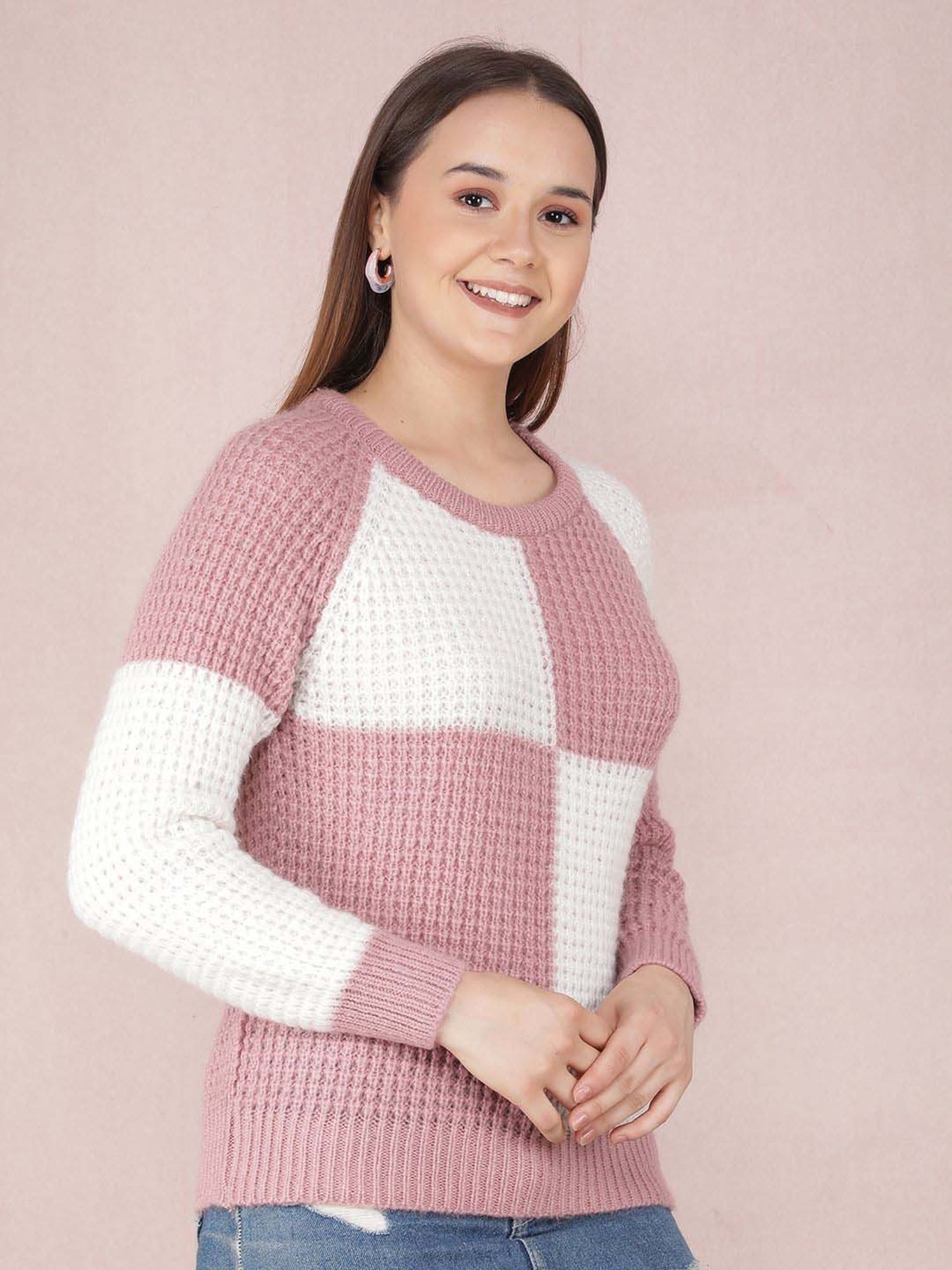 Crimsoune Club White & Pink Color-Block Sweater