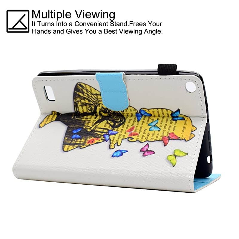 Case for  Kindle Fire 7 (5th Generation, 2015 Release) - Synthetic Leather Magnetic Closure Stand Cover with Card Slots for 2015 Fire 7" Display ONLY, Girl Shadow