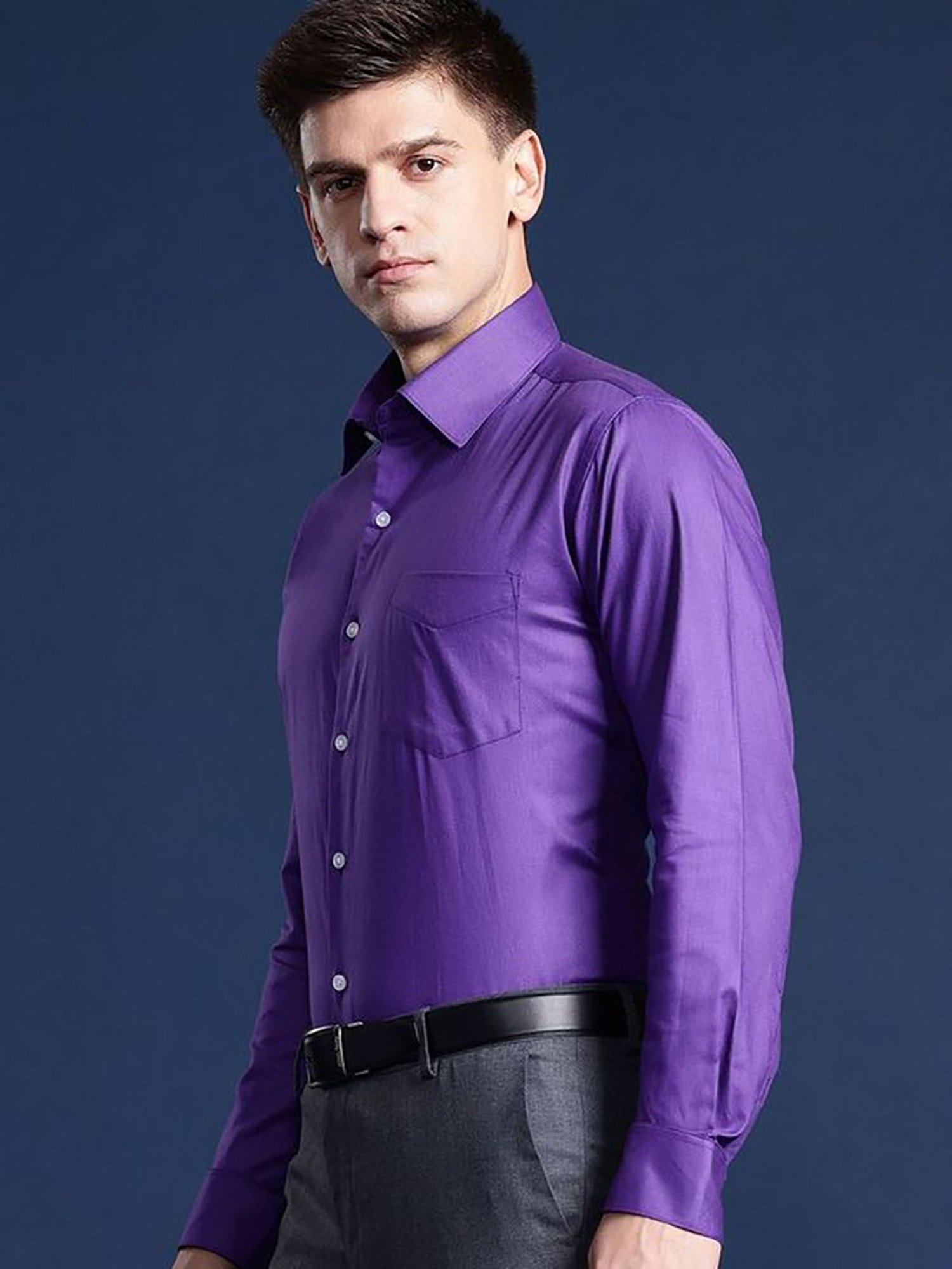 Hancock Purple Cotton Slim Fit Solid Shirts