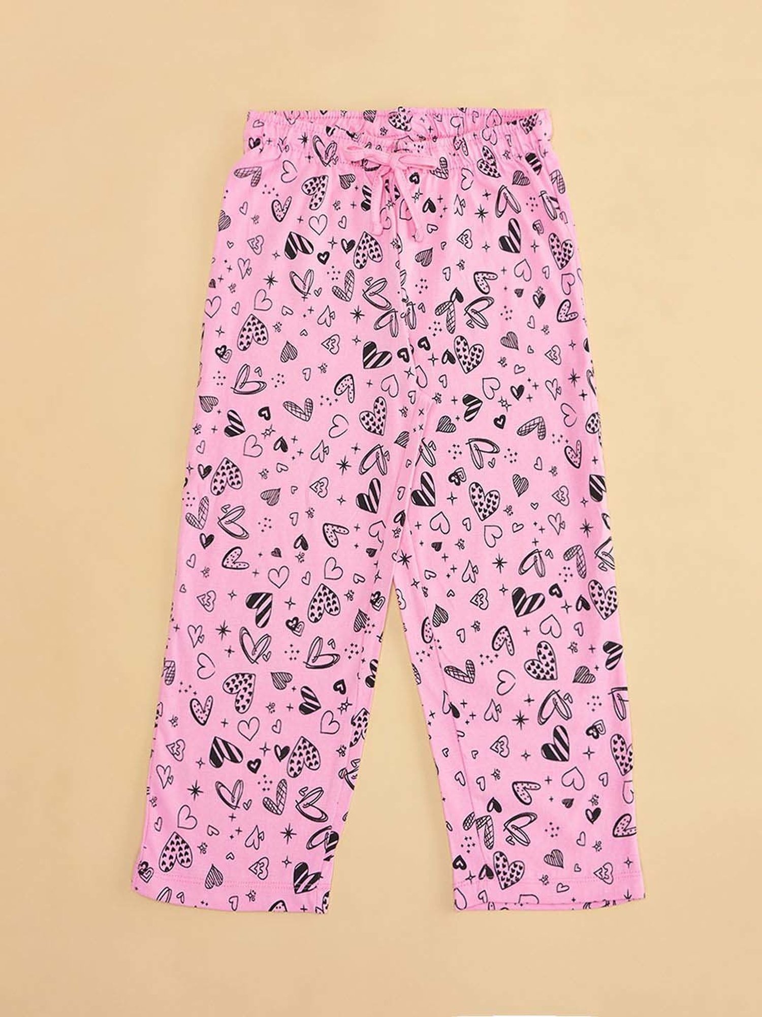YU by Pantaloons Girls Pink & White Cotton Printed Pajamas (Pack of 2)