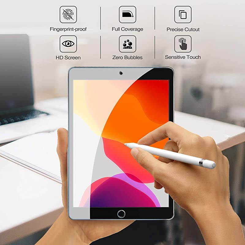 iPad 10.2 Case 2020 8th Generation / 2019 7th Generation Case with Tempered Glass Screen Protector, Slim Stand Hard Shell Protective Smart Cover for 10.2&rdquo; iPad 8 / iPad 7 -Black