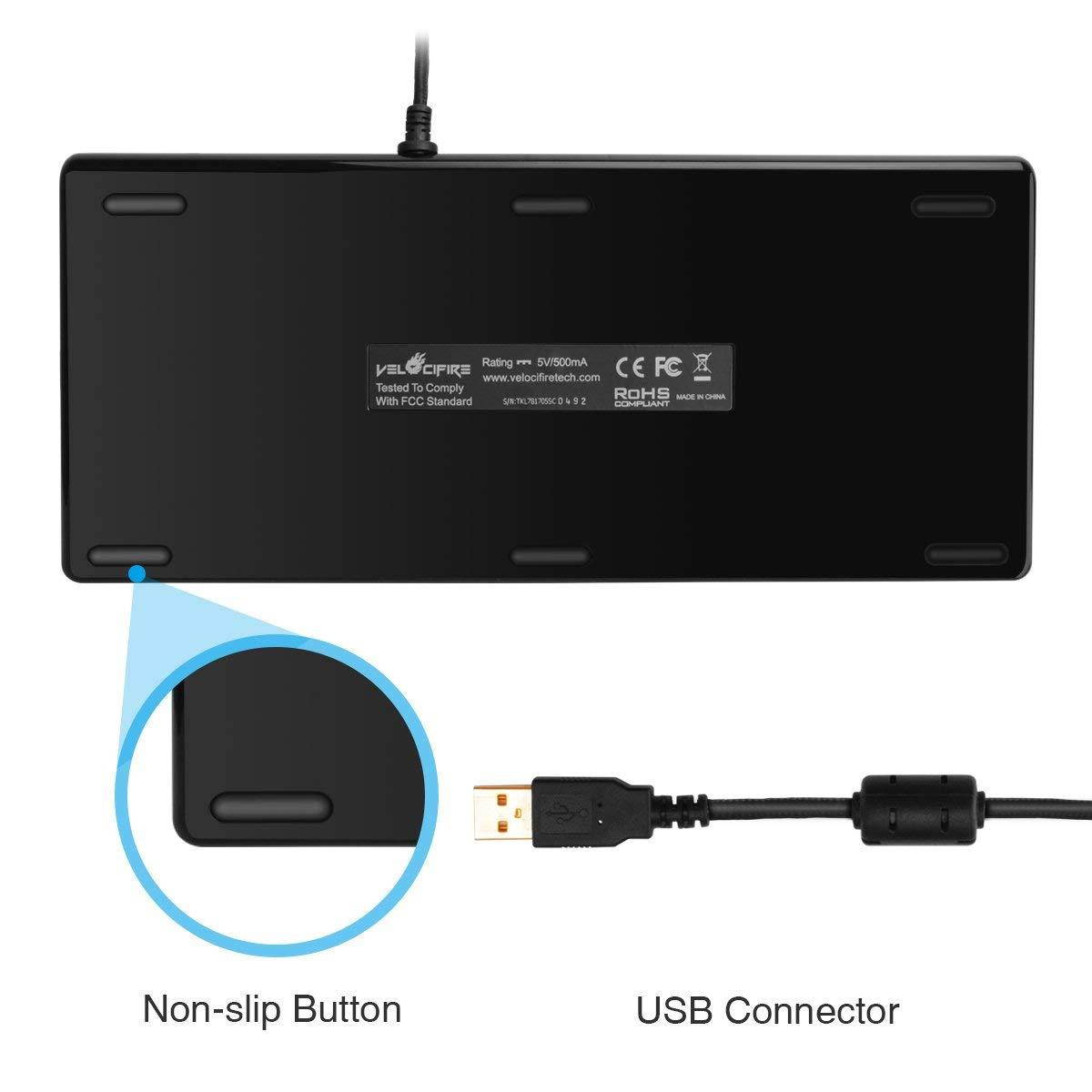 Velocifire TKL Mechanical Keyboard, 78-Key with Outemu Brown Switches and Double-Shot ABS Keycaps for Copywriter, Typist and Programmer