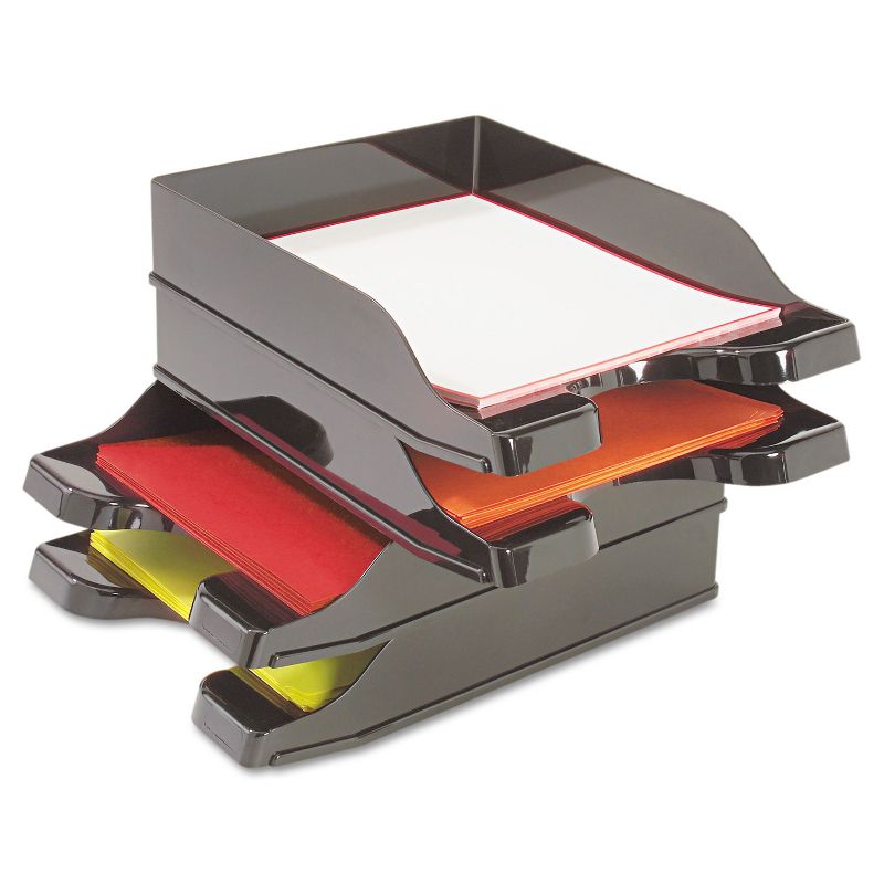 Deflecto Docutray Multi-Directional Stacking Tray Set Two Tier Polystyrene Black 63904