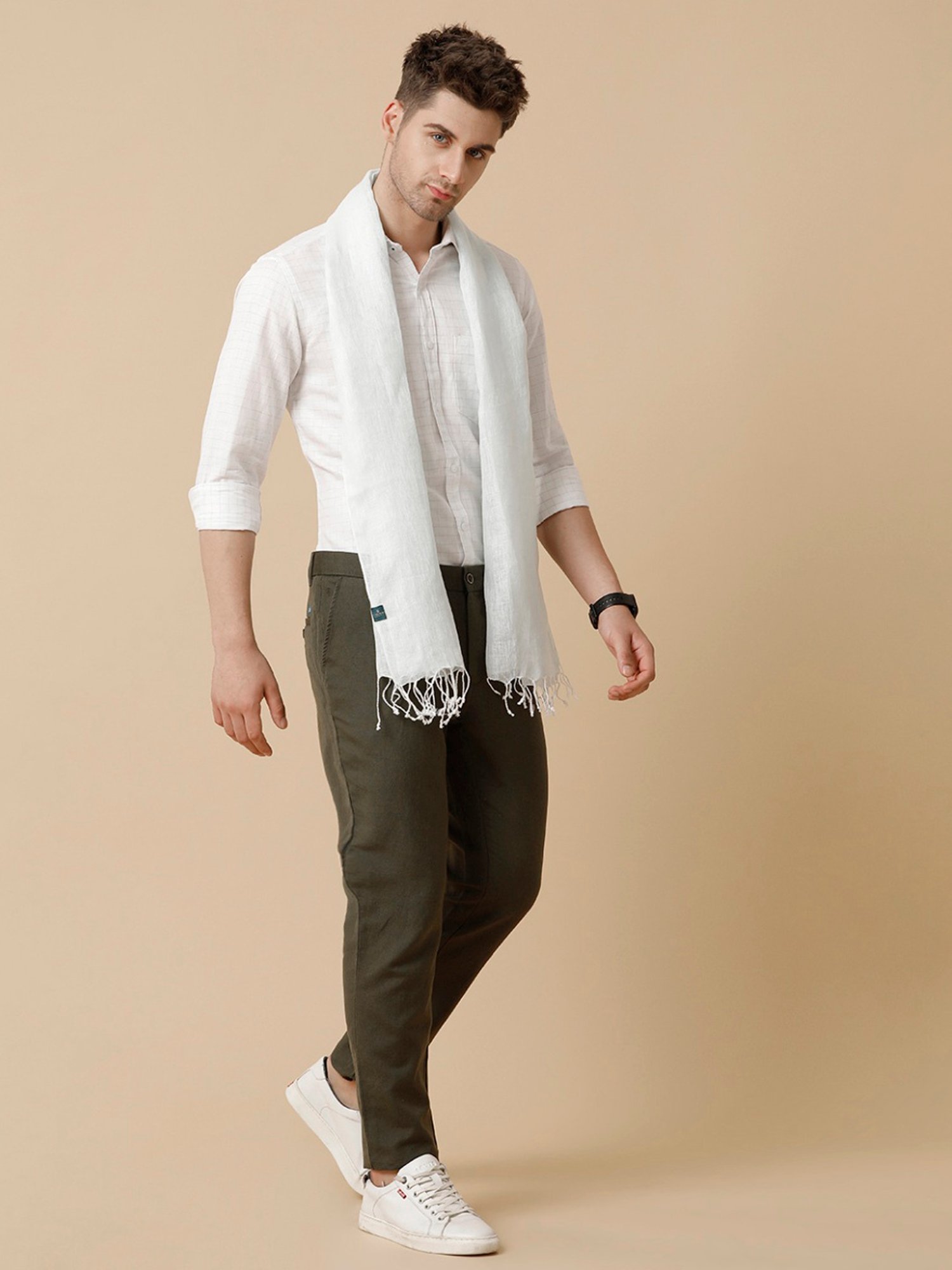 Linen Club White Solid Stole