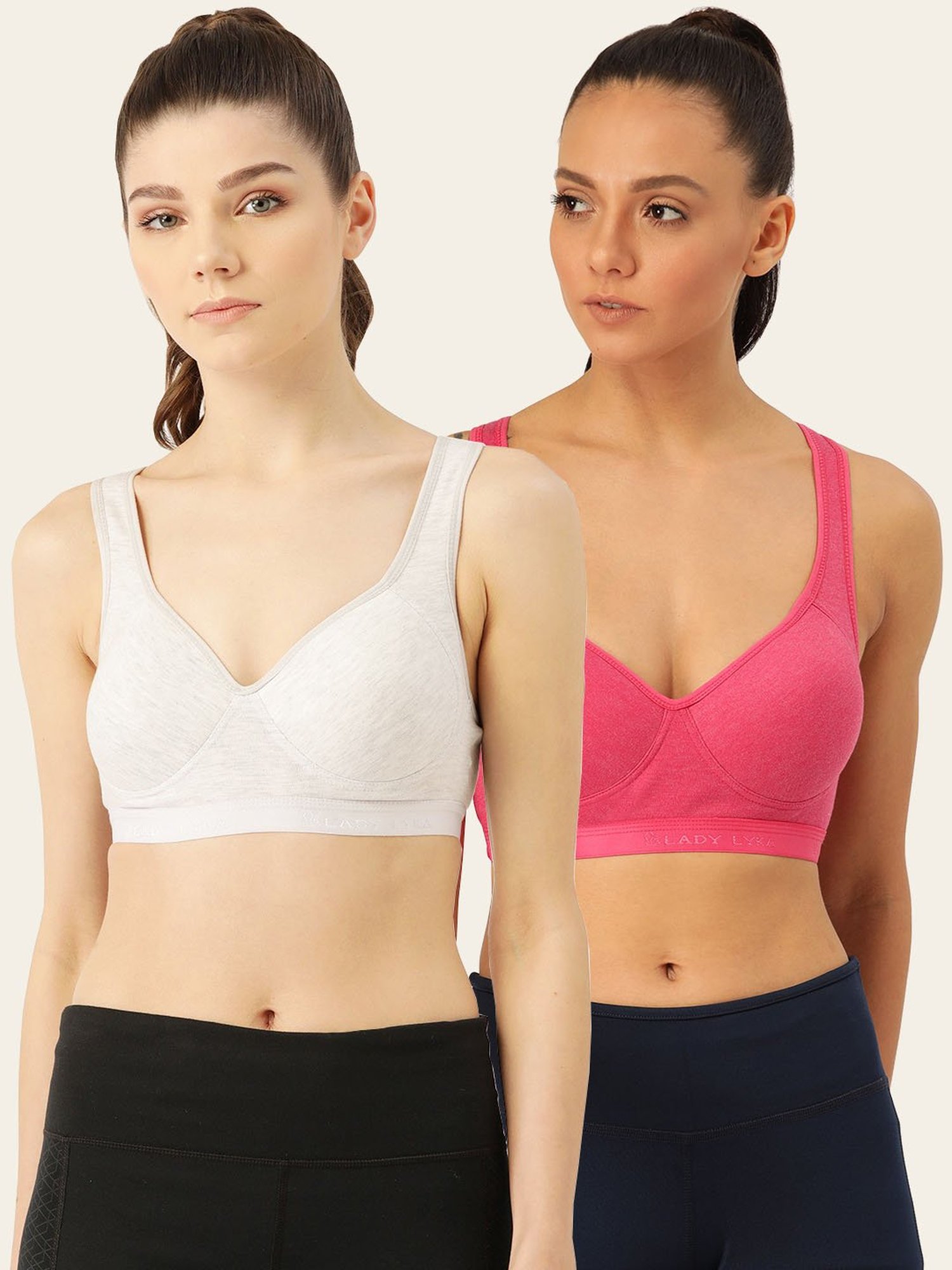 Lady Lyka Multicolor Non Wired Padded Sports Bra (Pack of 2)